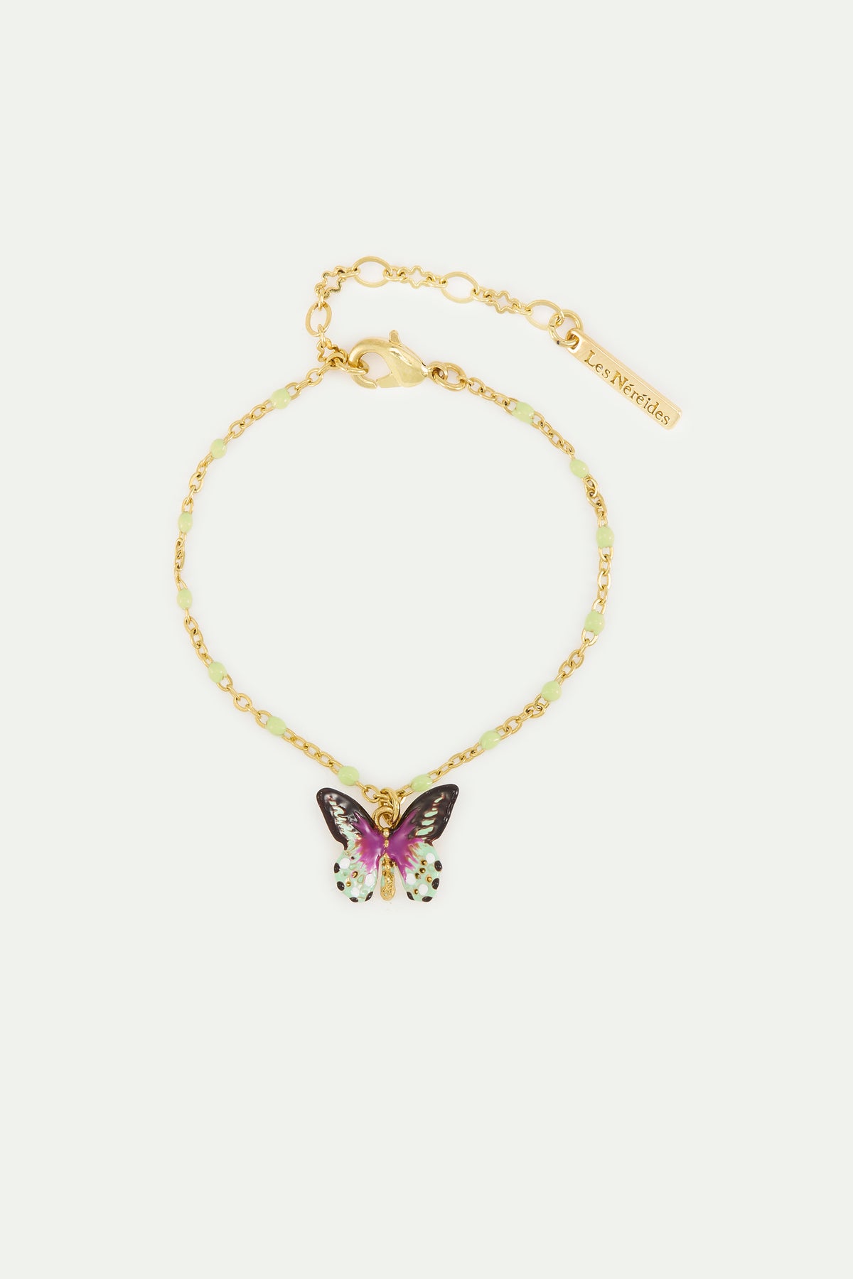 Pulsera fina mariposa verde y violeta