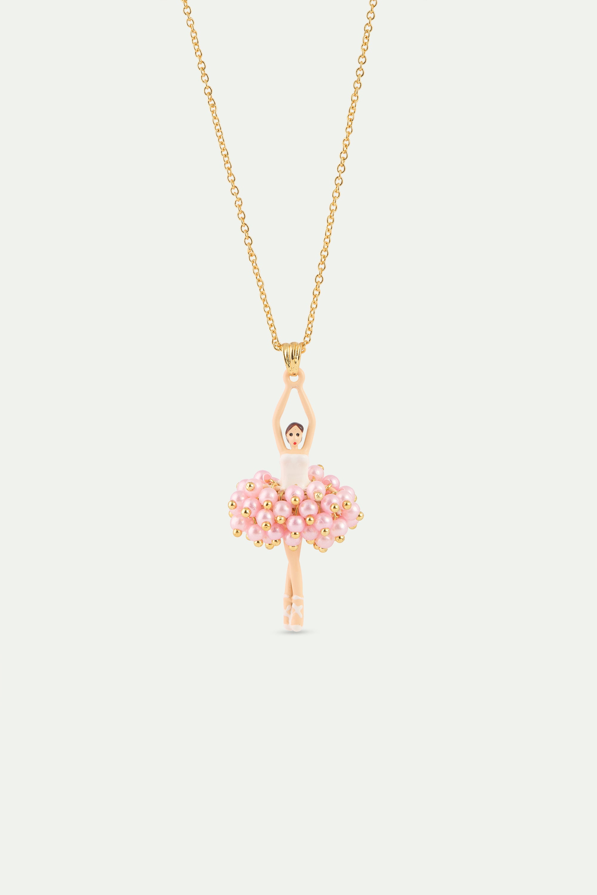Collier pendentif Ballerine perles roses et cristal blanc