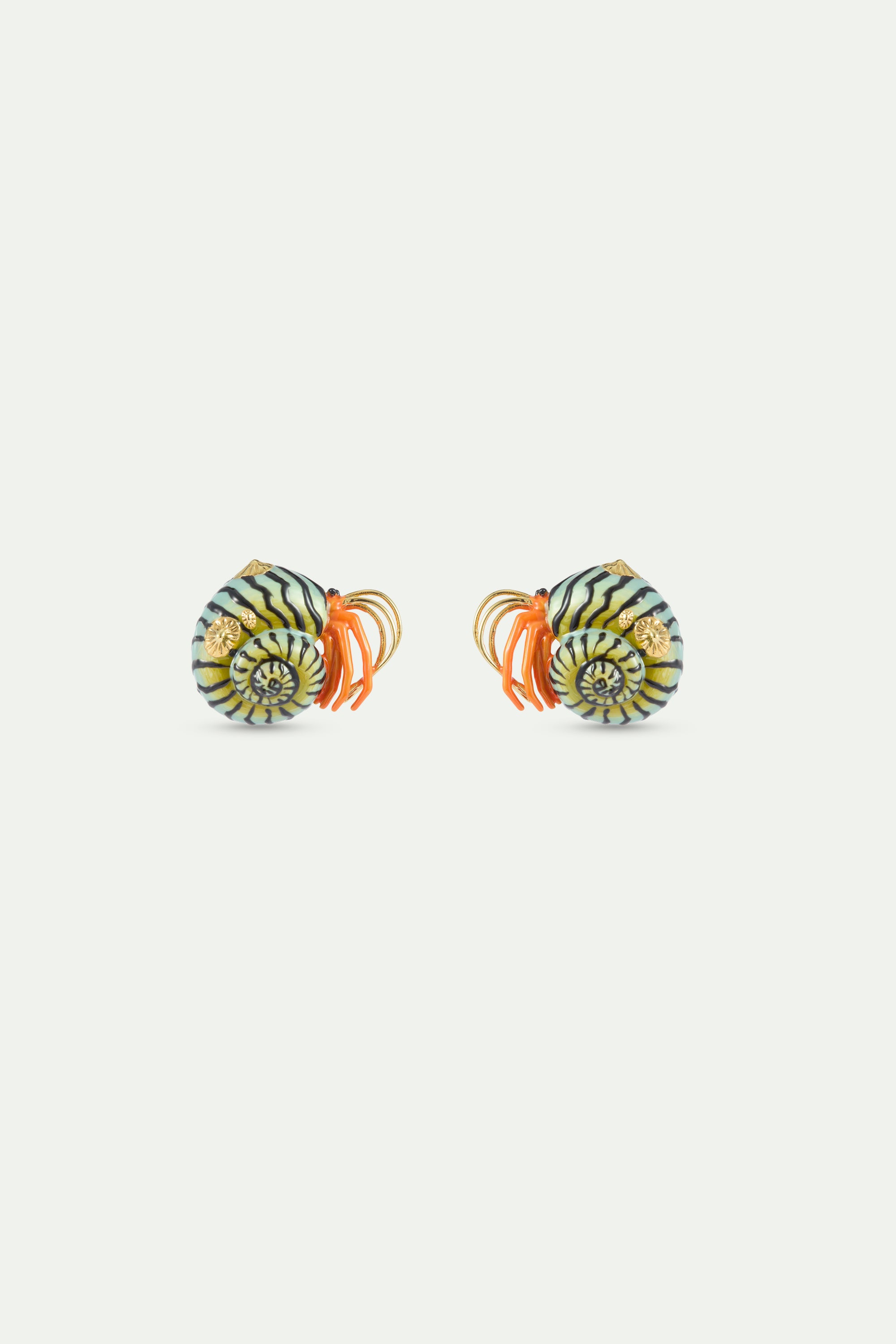 Green and orange hermit crab earrings