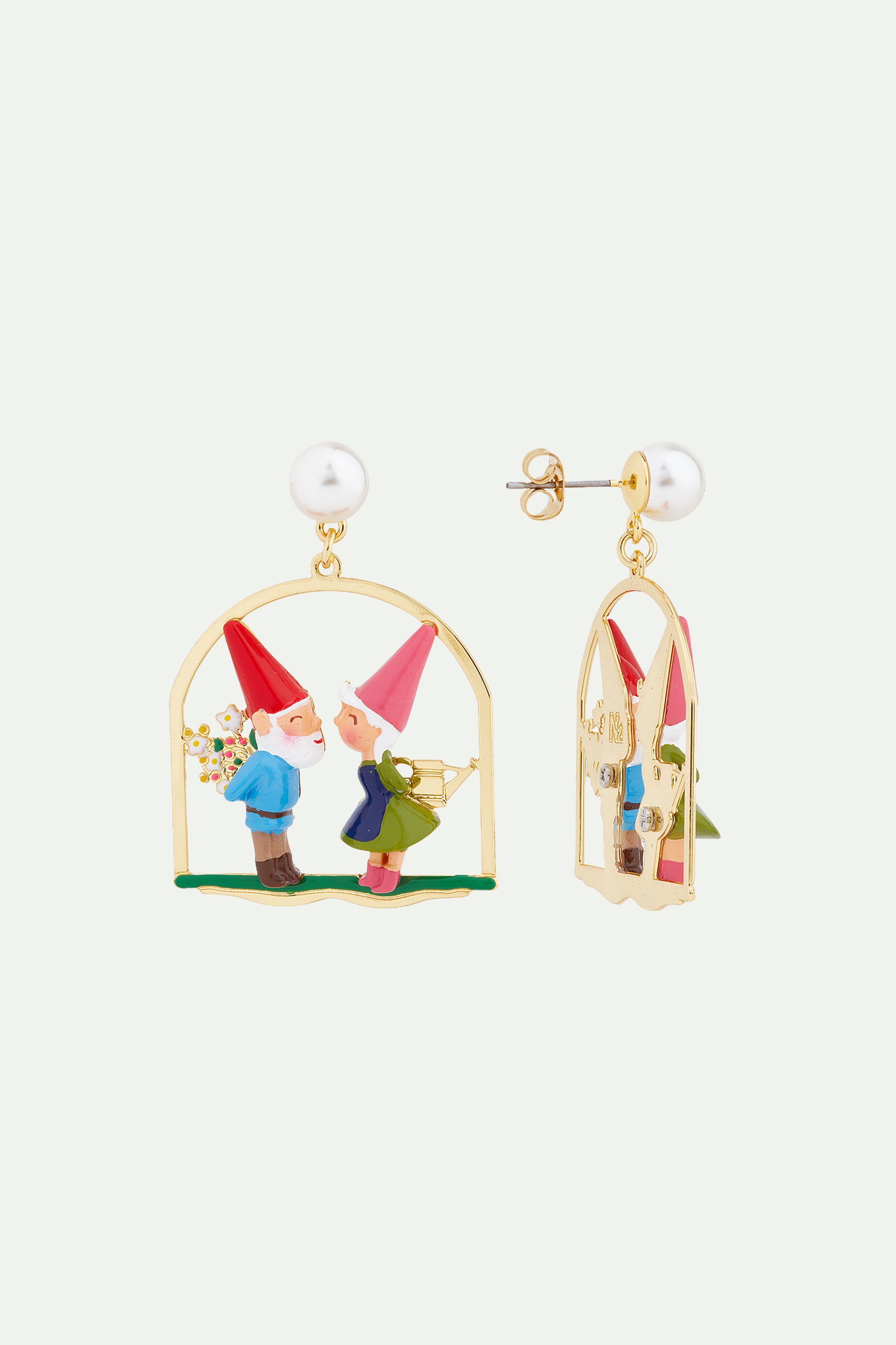 Garden gnome couple clip-on earrings