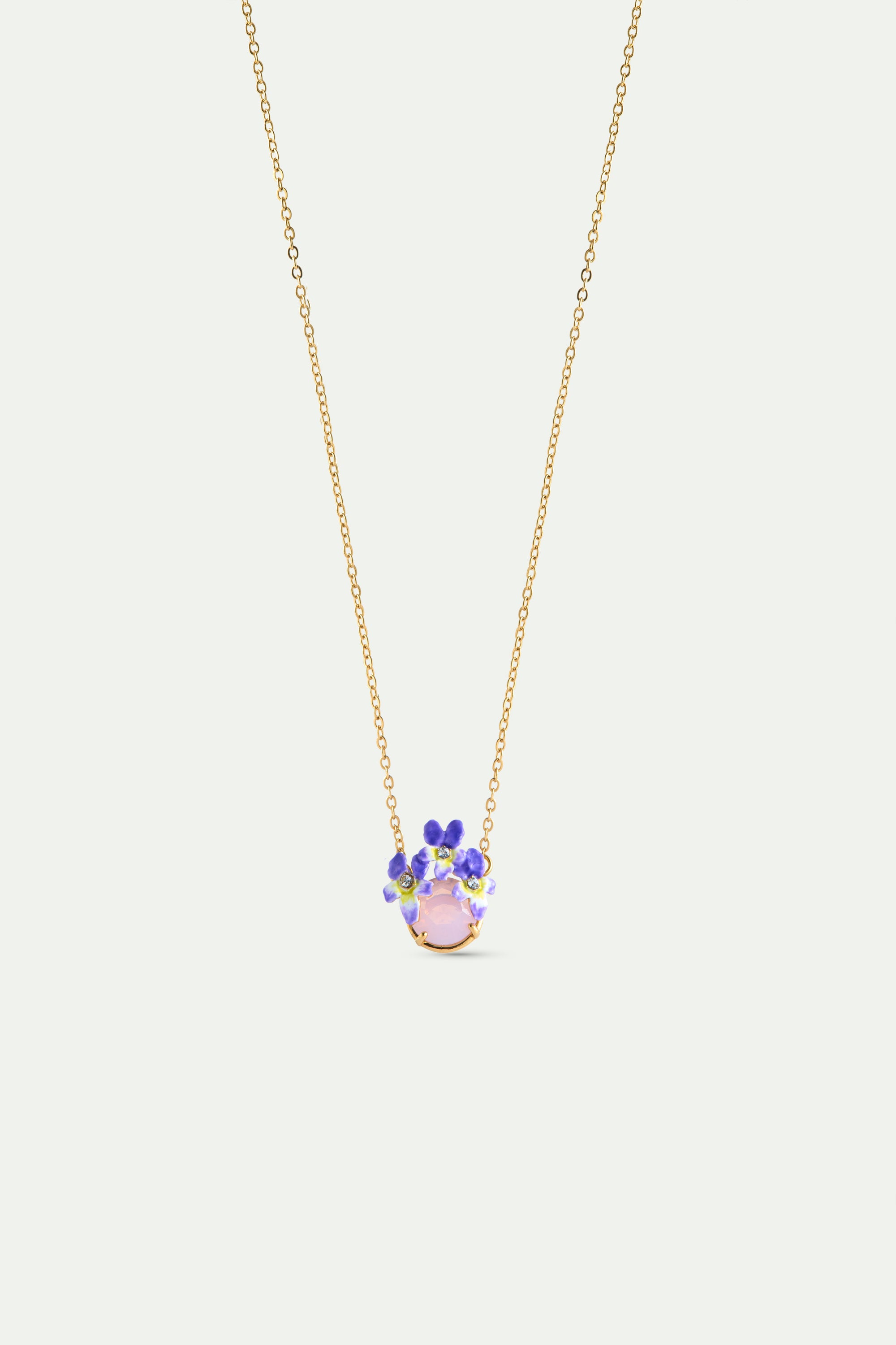 Collier pierre ronde facettée rose et violettes