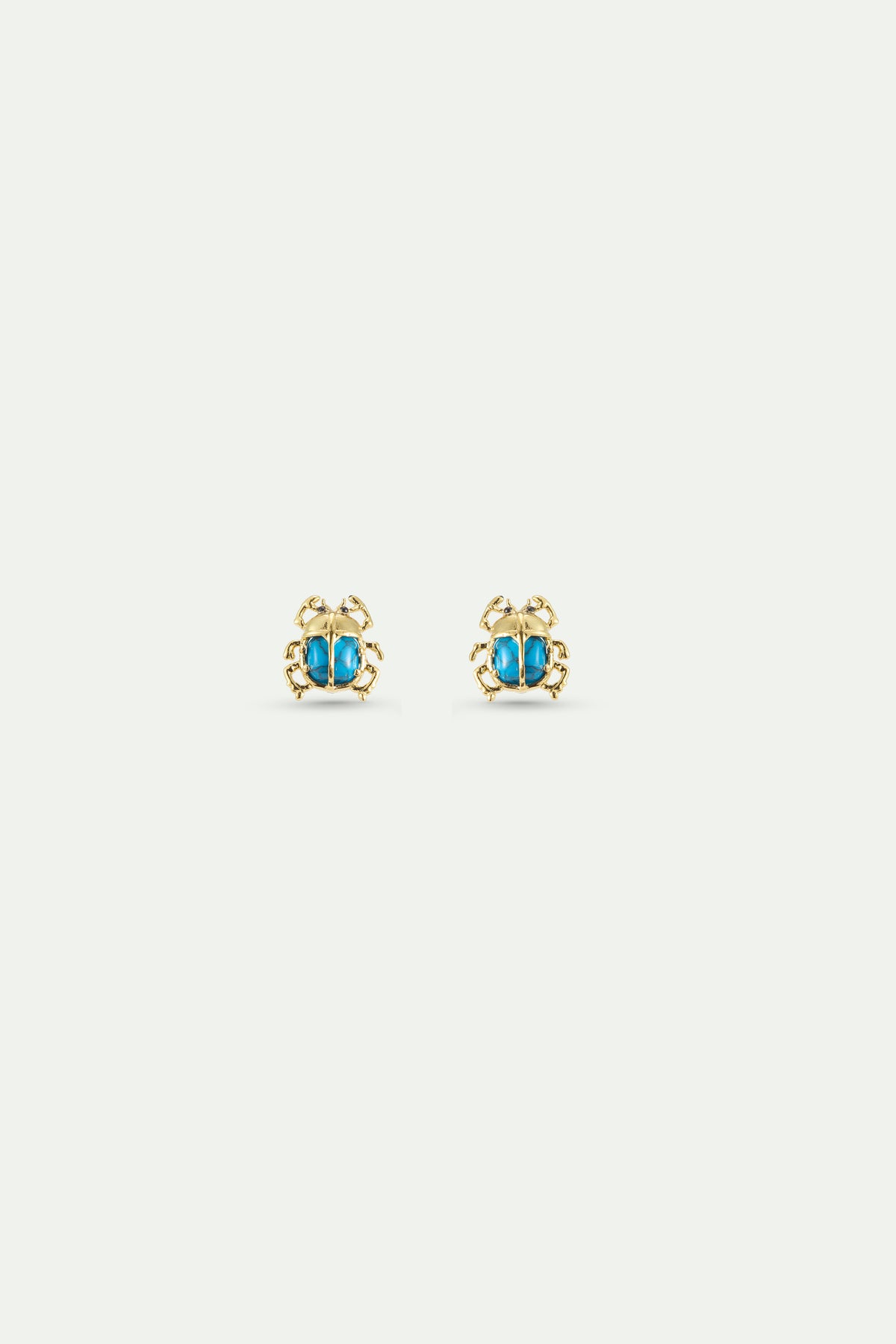 Pendientes bolitas escarabajo turquesa y dorado