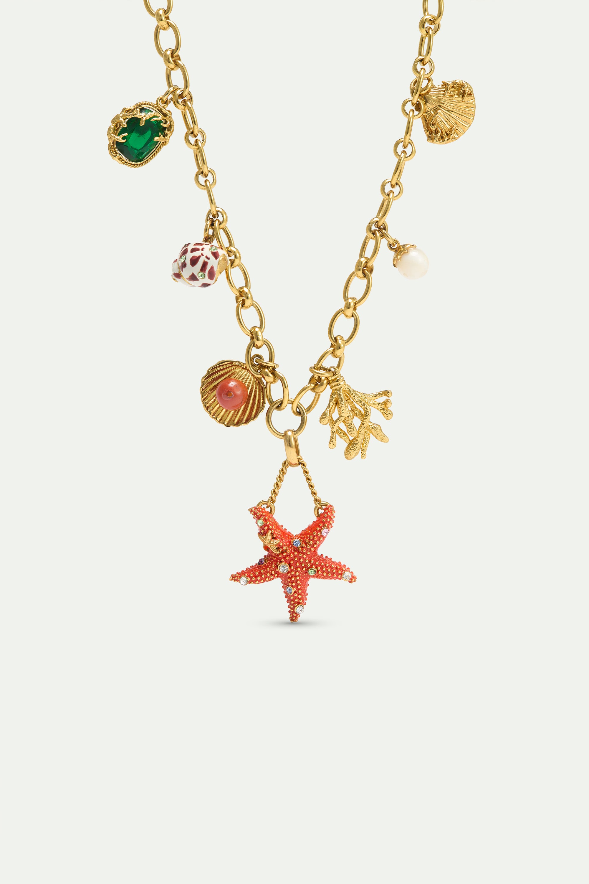 Golden starfish necklace with shell pendants