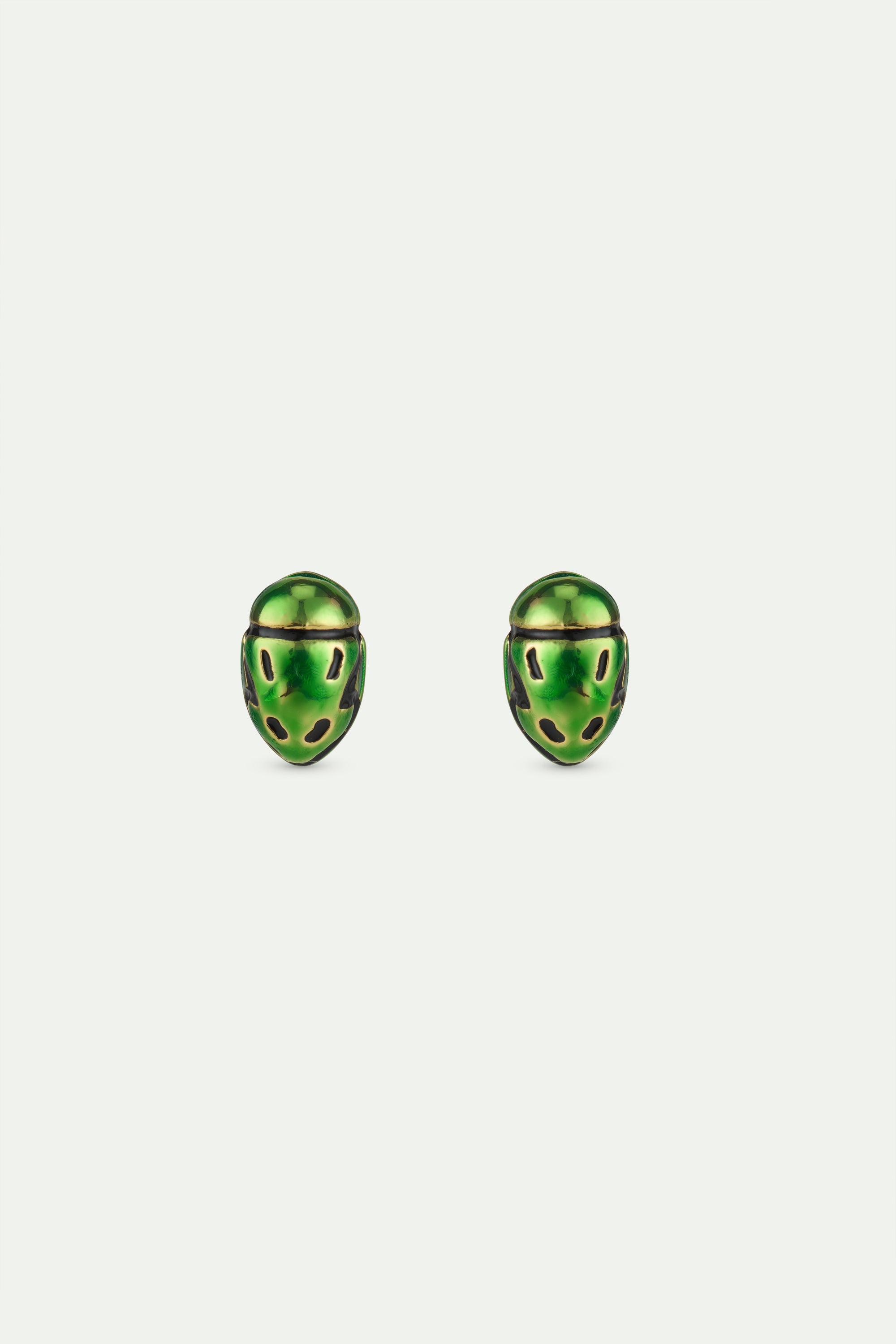 Green rose chafer post earrings