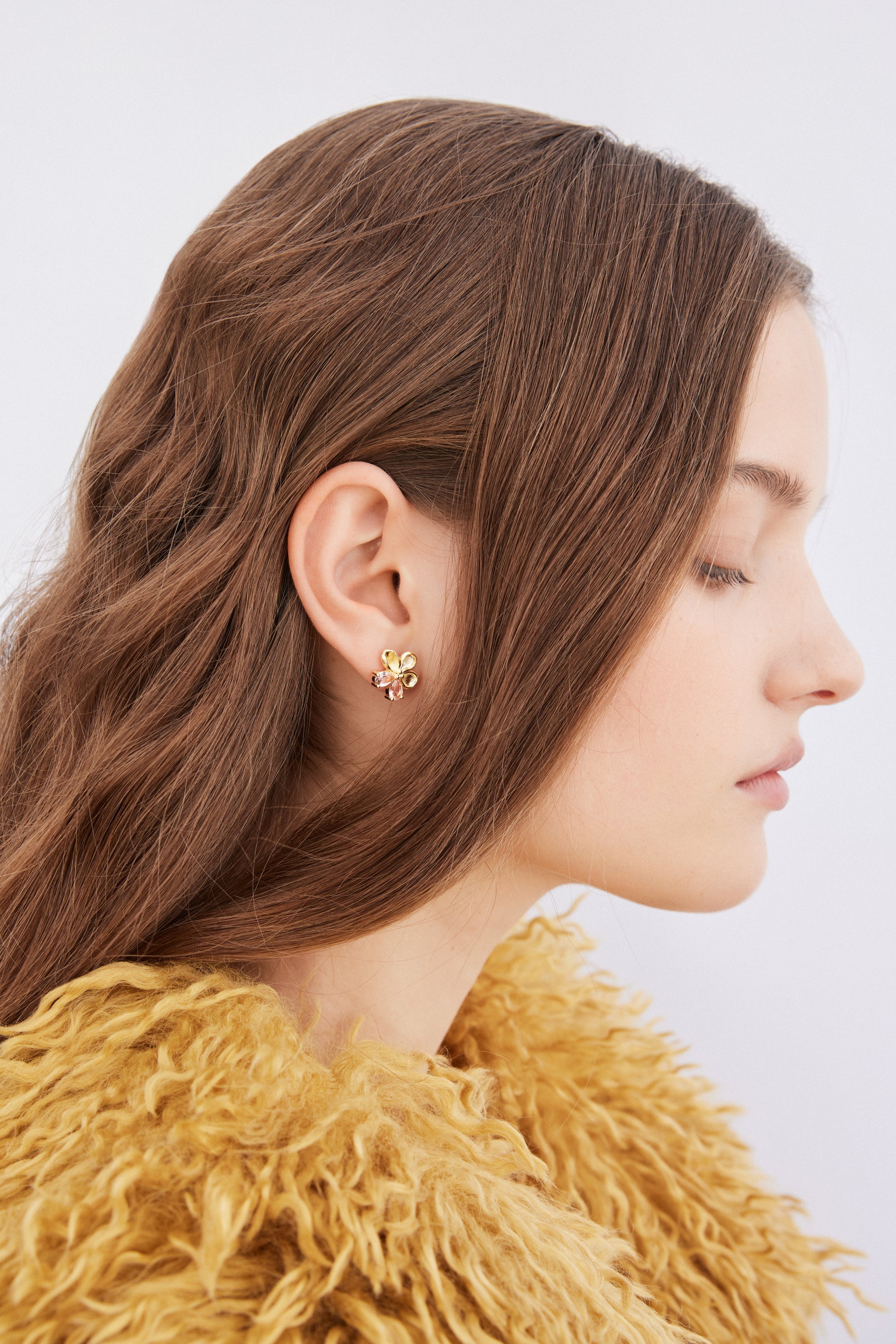 Golden cherry blossom and pink stone post earrings