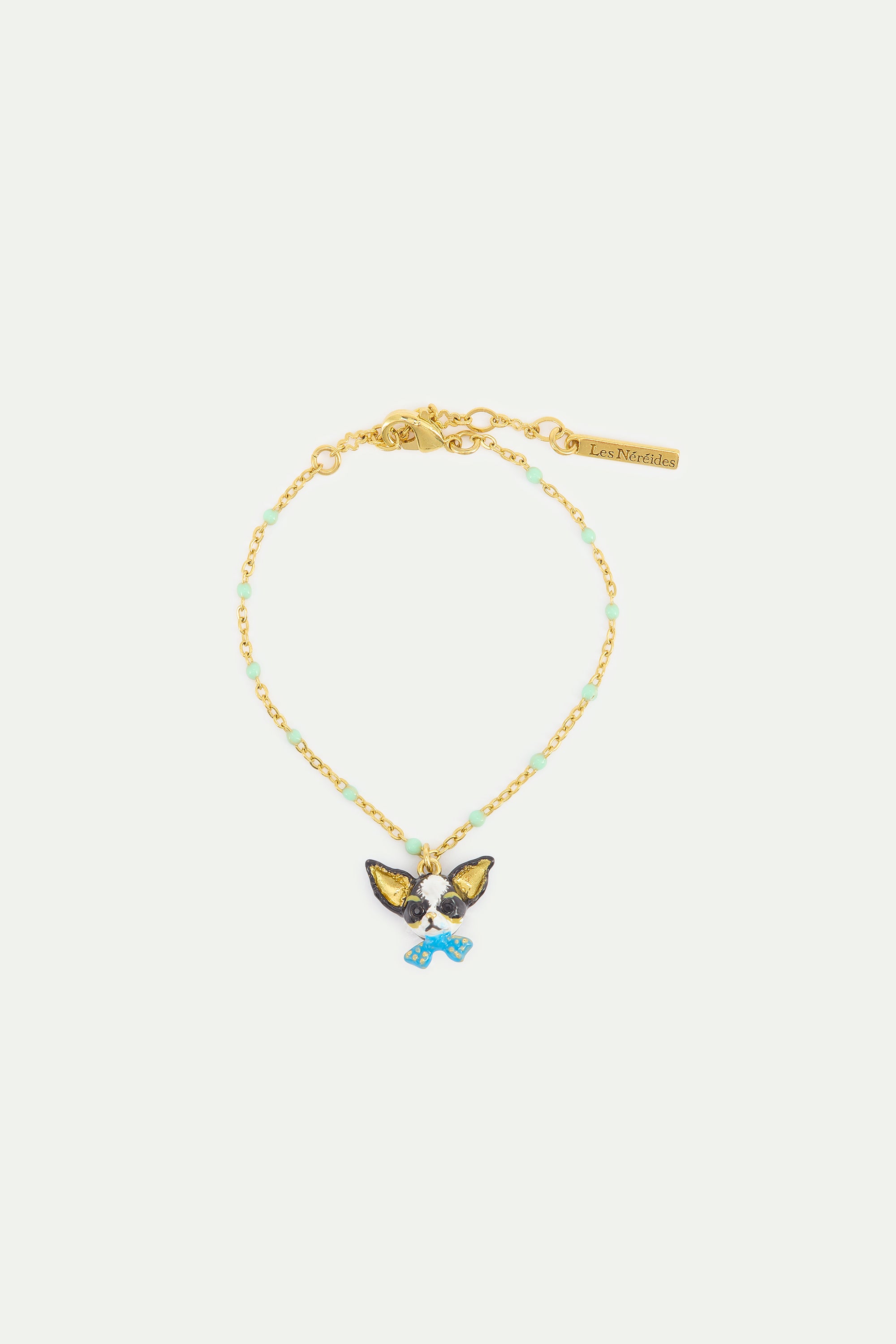 Chihuahua and blue bow tie fine bracelet