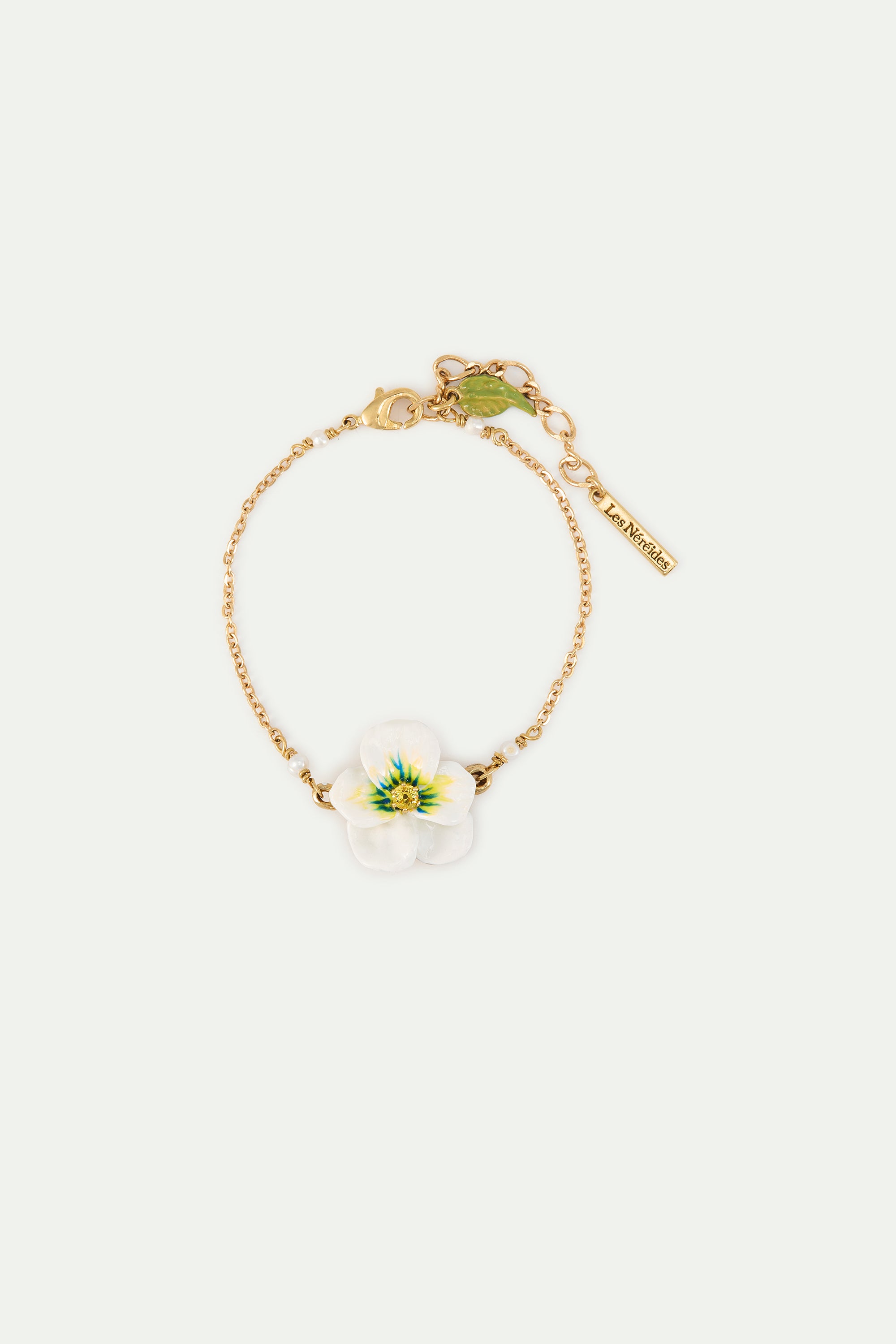 Pulsera fina pensamiento blanco y cristal tallado