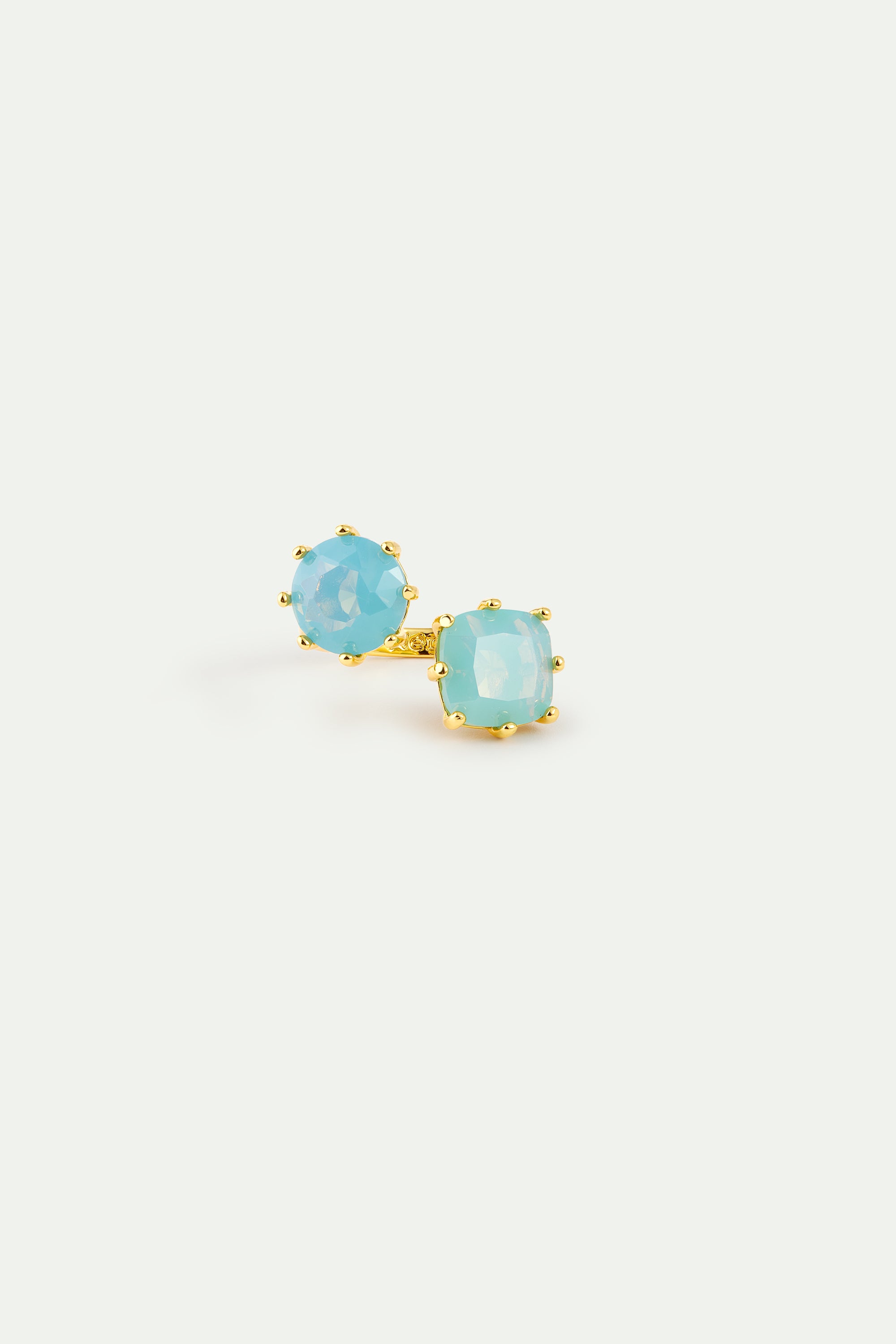 Glacier Blue Diamantine adjustable you and me ring with round and cushion cut stones