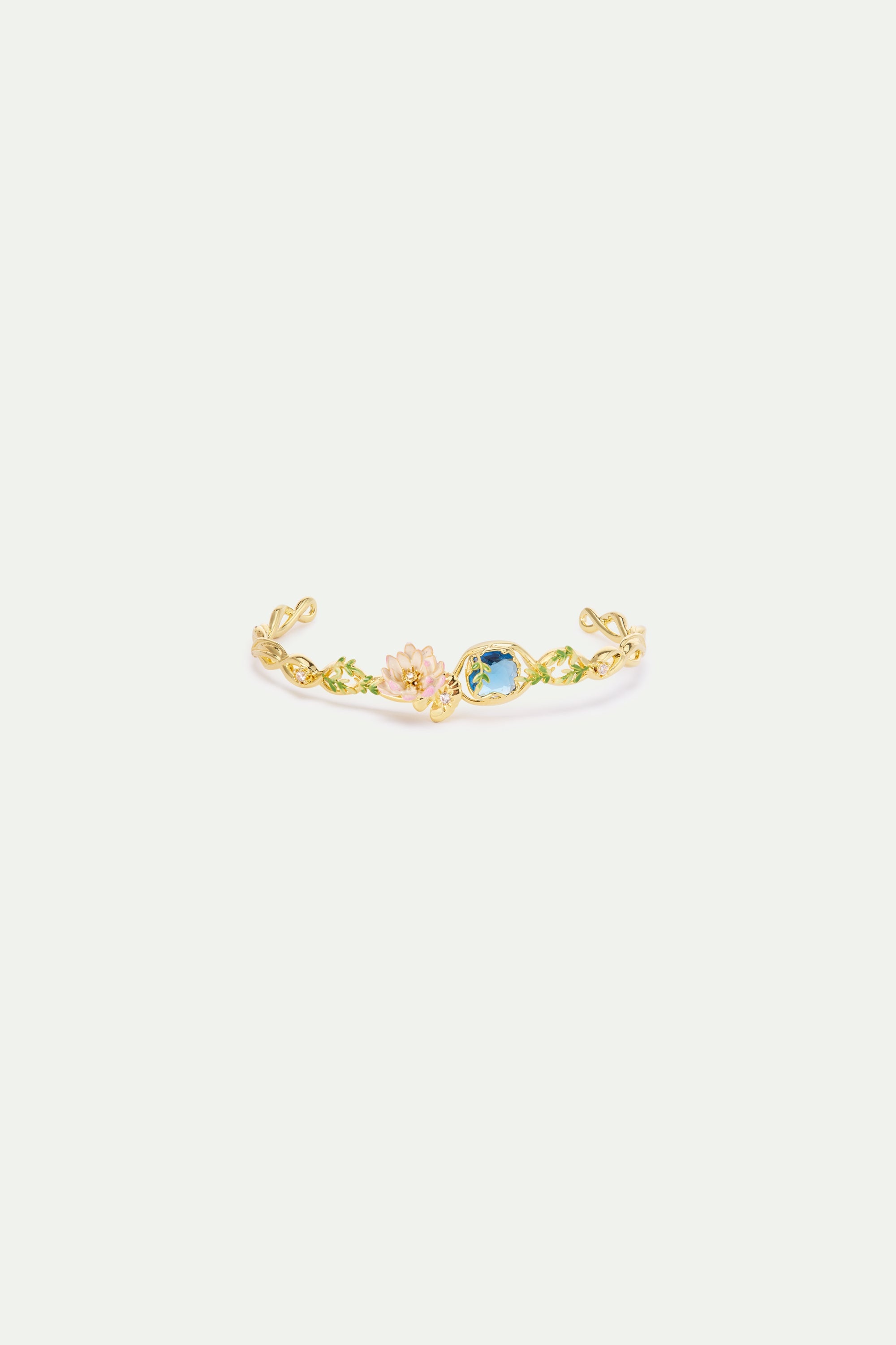 Brazalete nenúfar rosa y piedra redonda azul