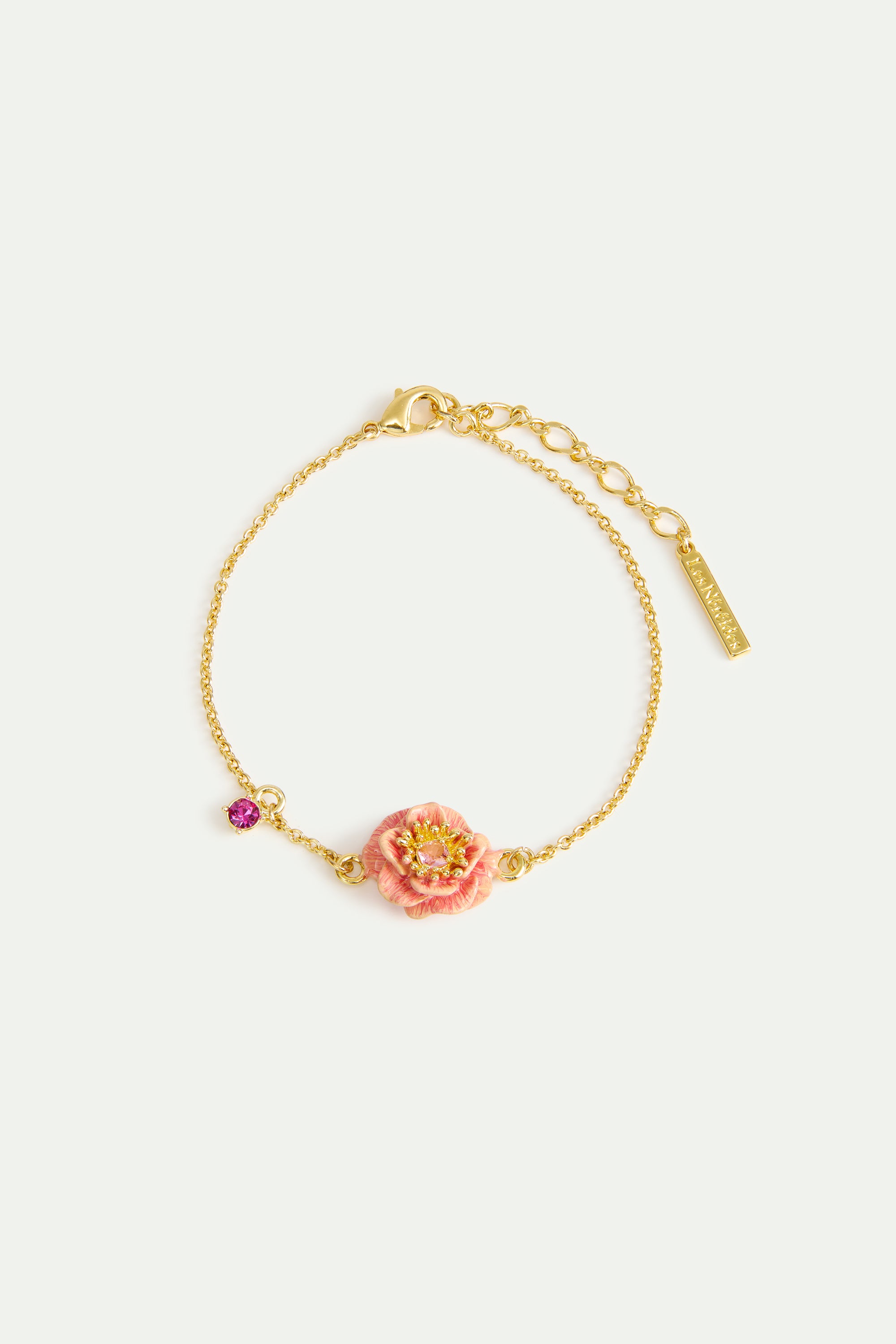 Fine bracelet with pink anemone and crystal