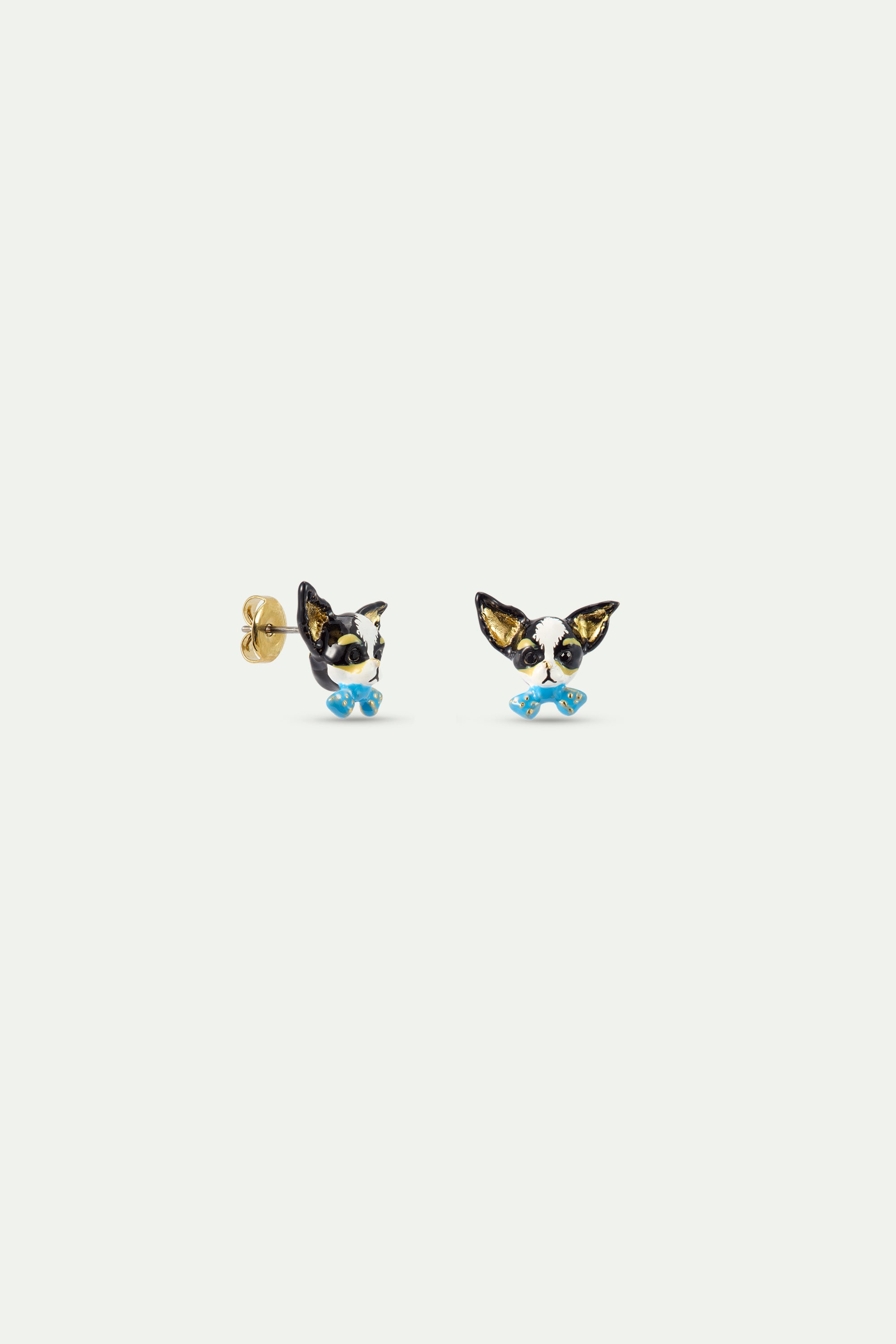 Chihuahua and blue bow tie post earrings
