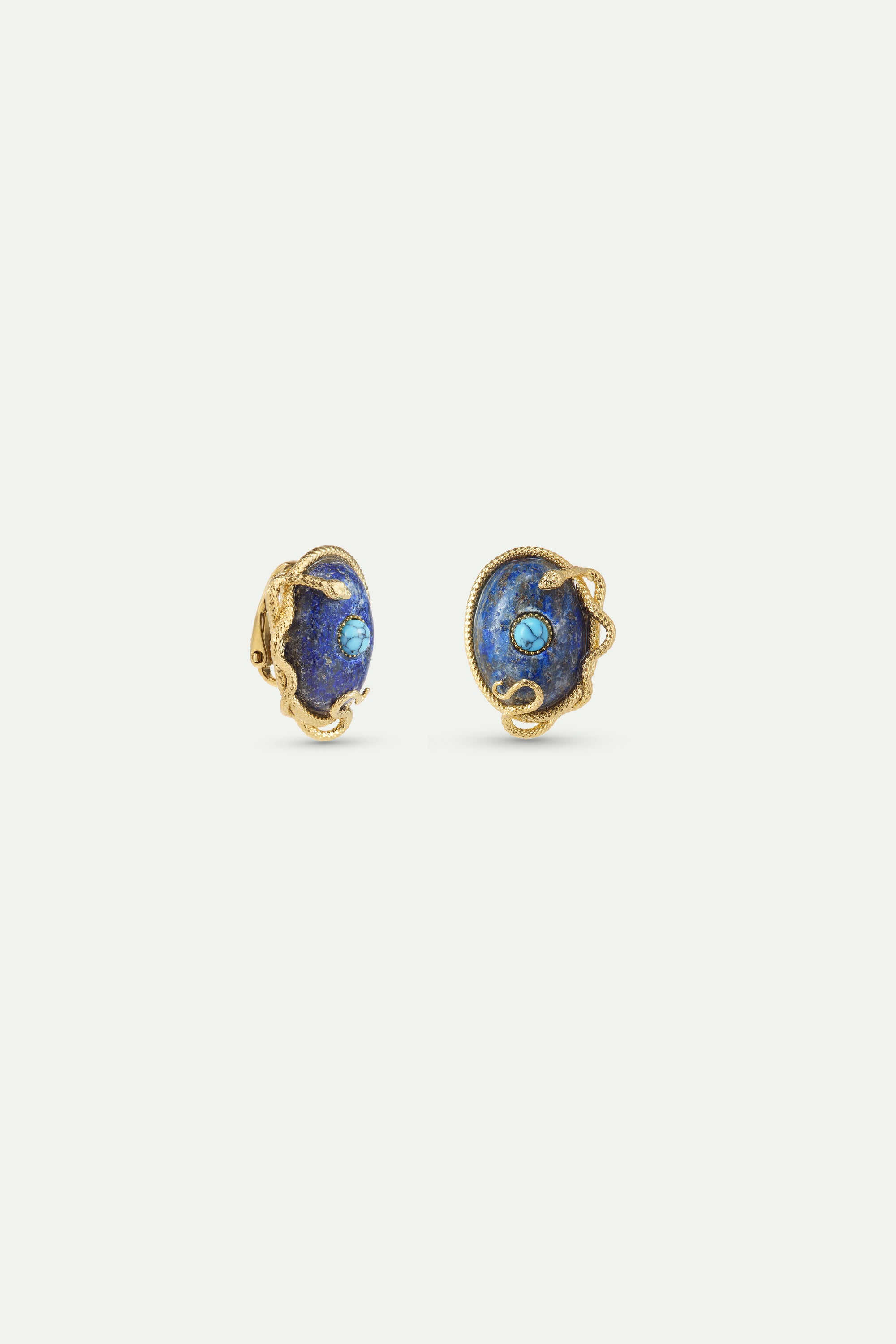 Lapis lazuli, turquoise and gold snake earrings