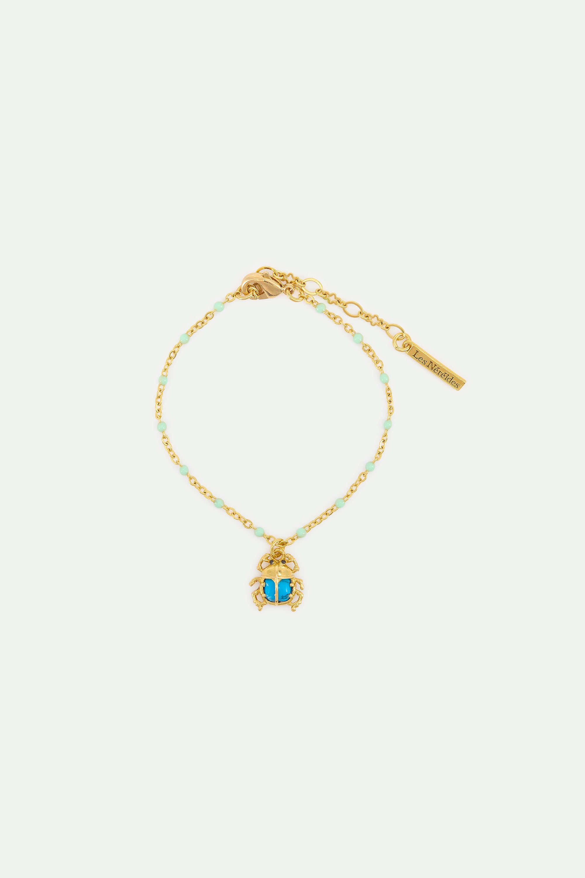 Turquoise and gold beetle fine bracelet