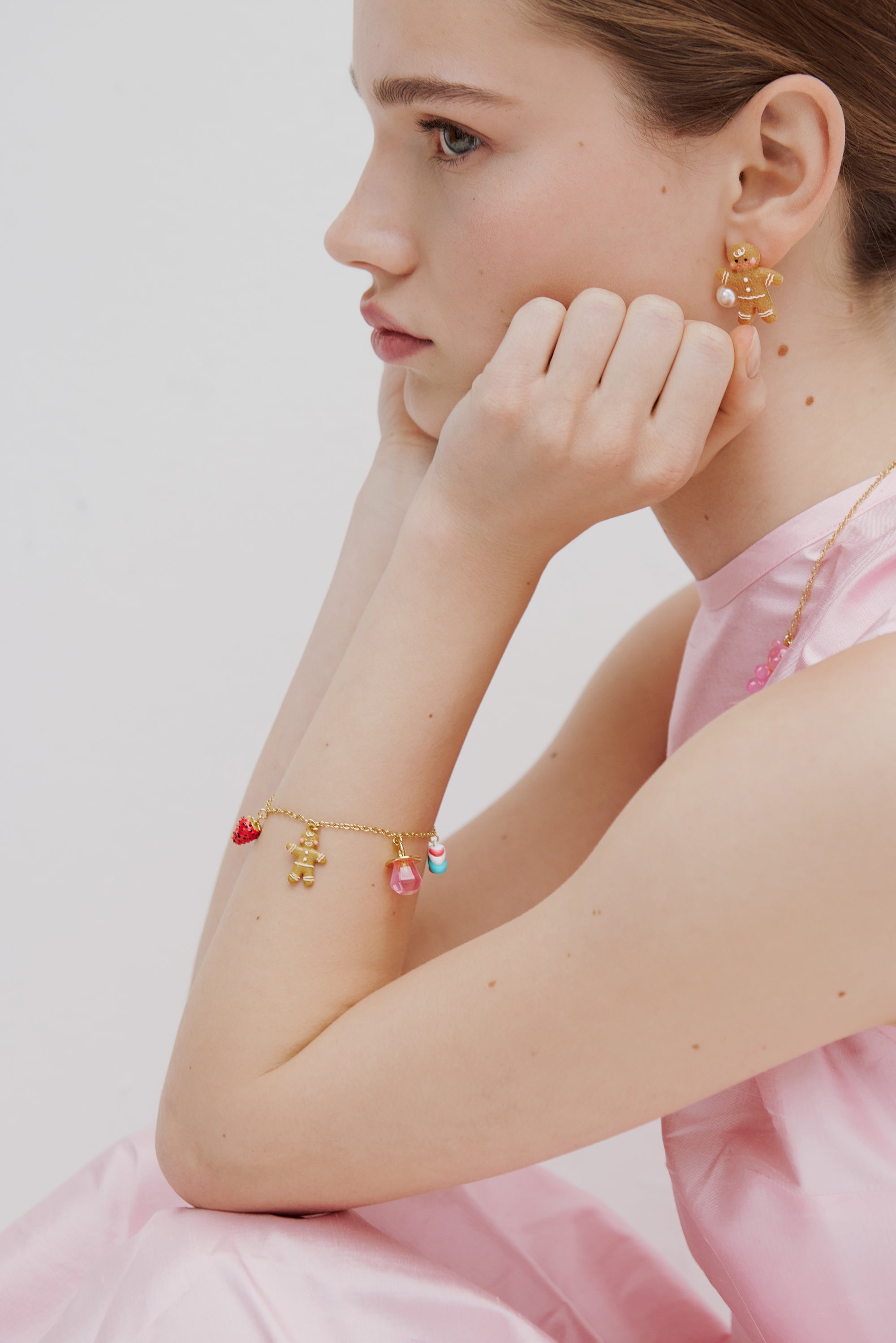 Gingerbread man, strawberries, lollipop and marshmallow fine bracelet