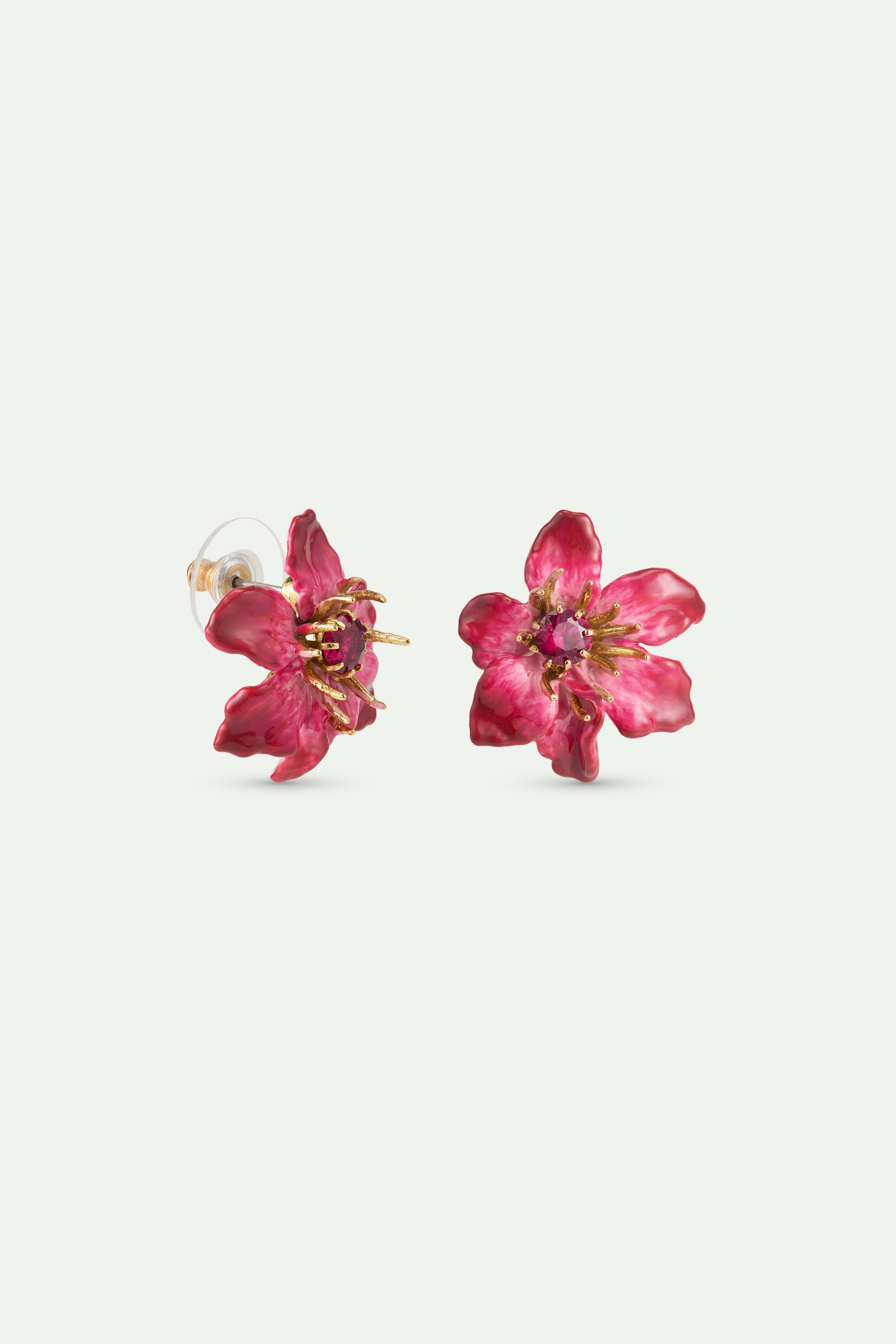 Large pink clematis flower earrings