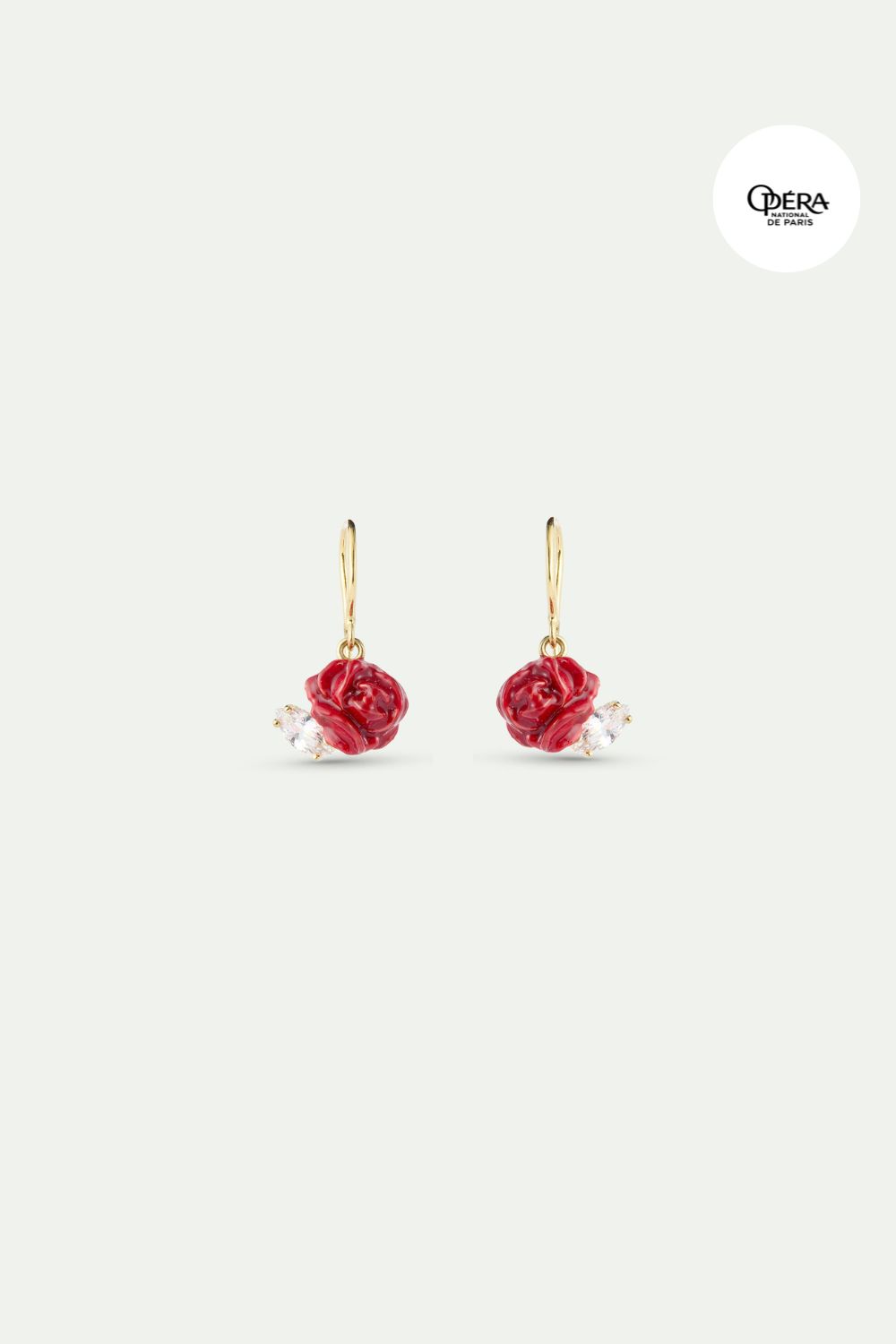 Red rosebud and cut crystal hook earrings