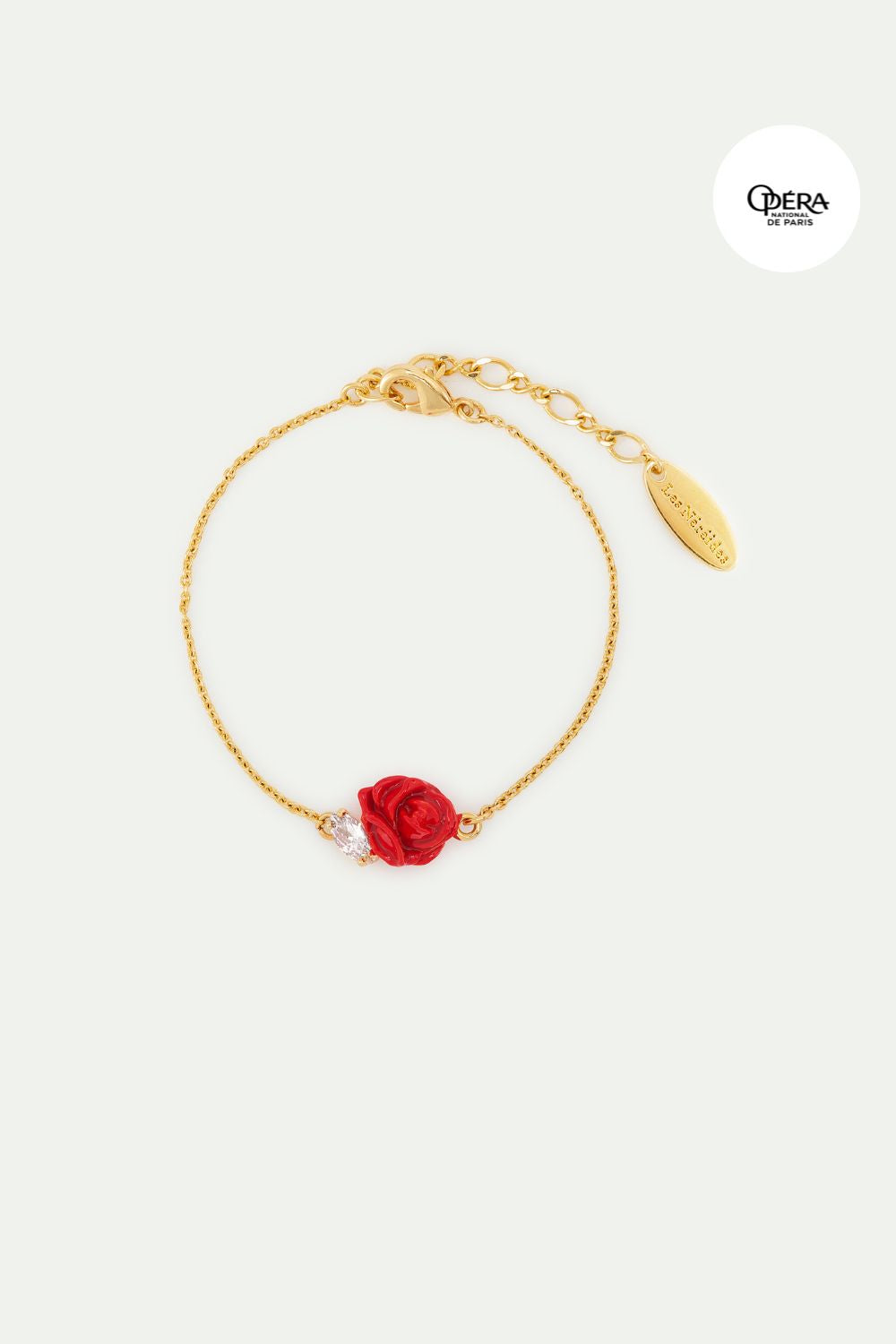 Pulsera fina botón de rosa roja y cristal tallado
