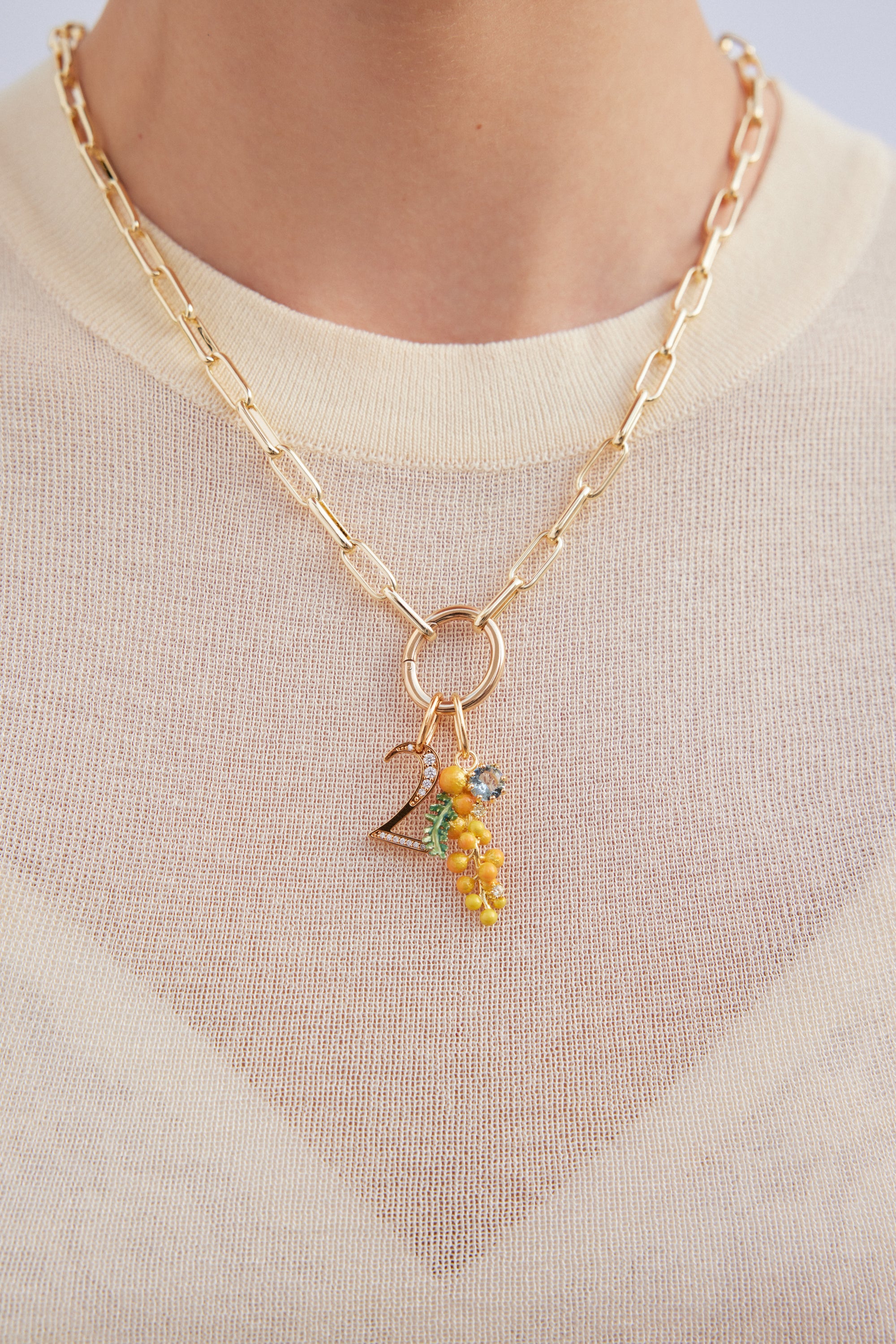 Mimosa and faceted glass pendant