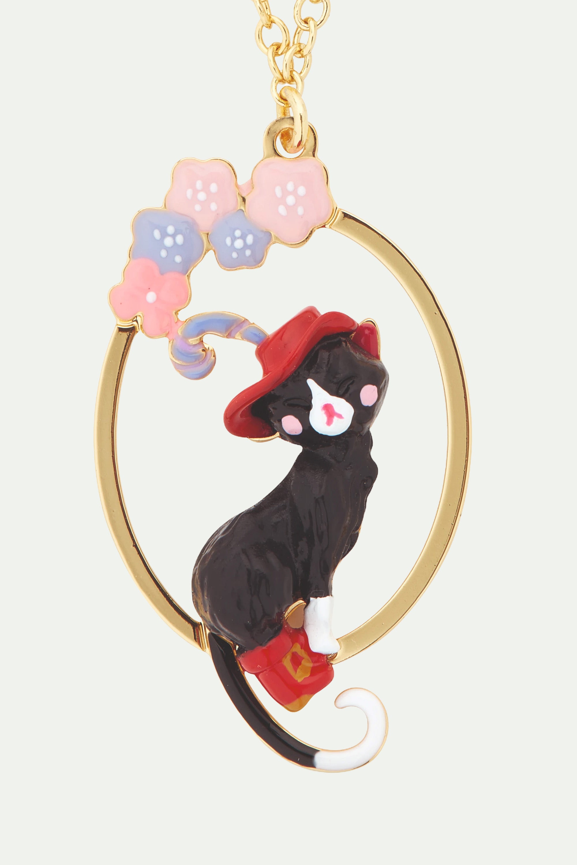 Charming cat and flower pendant necklace