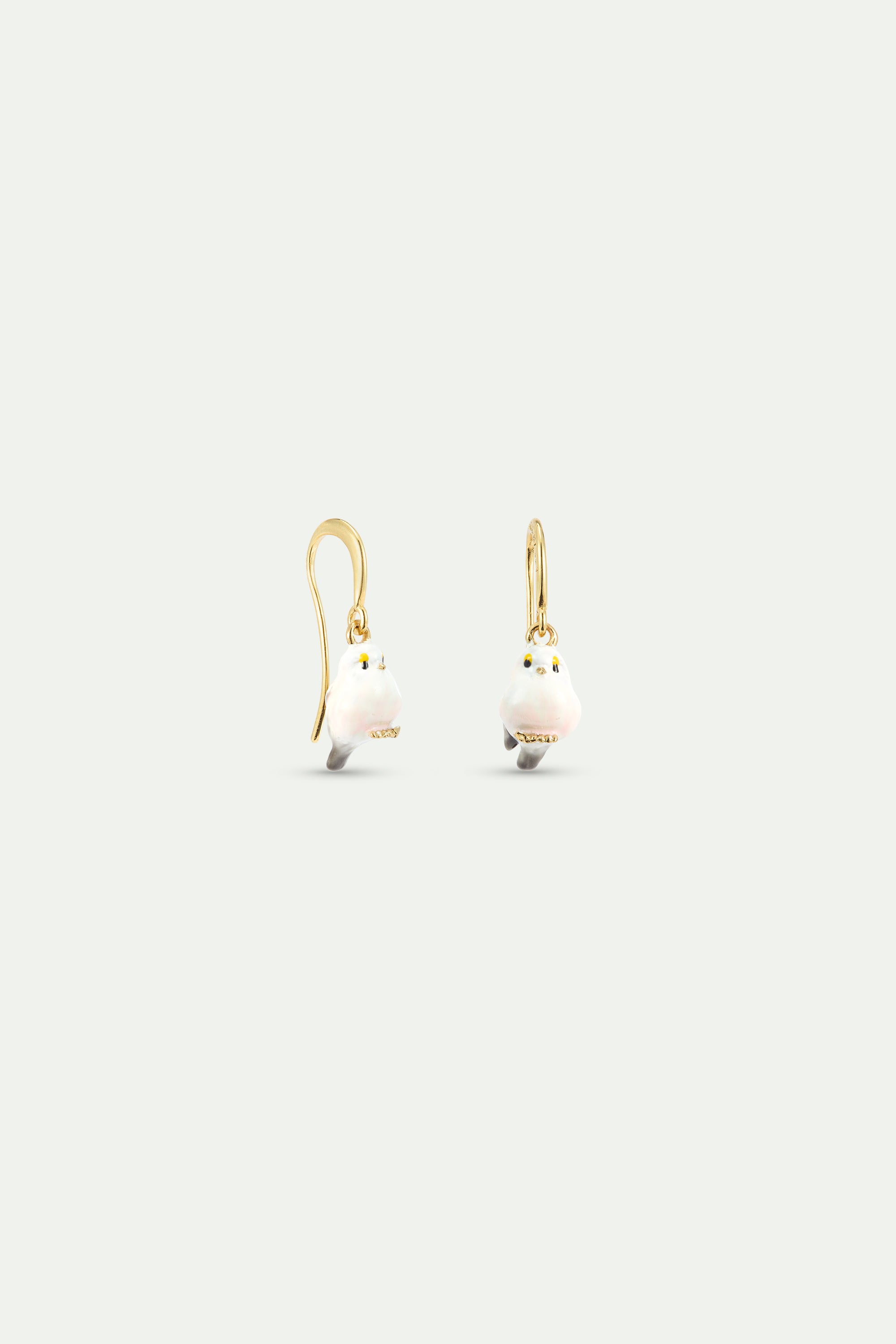 White Long-tailed Tit hook earrings