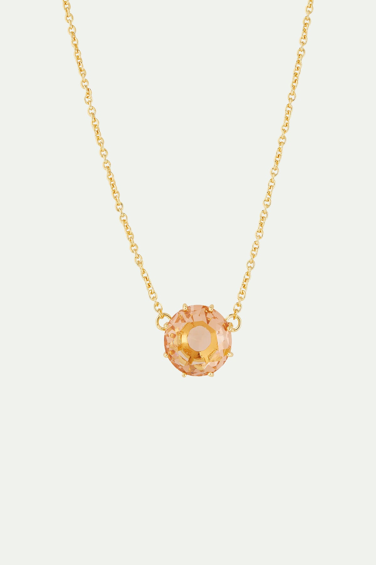 Apricot pink diamantine round stone fine necklace