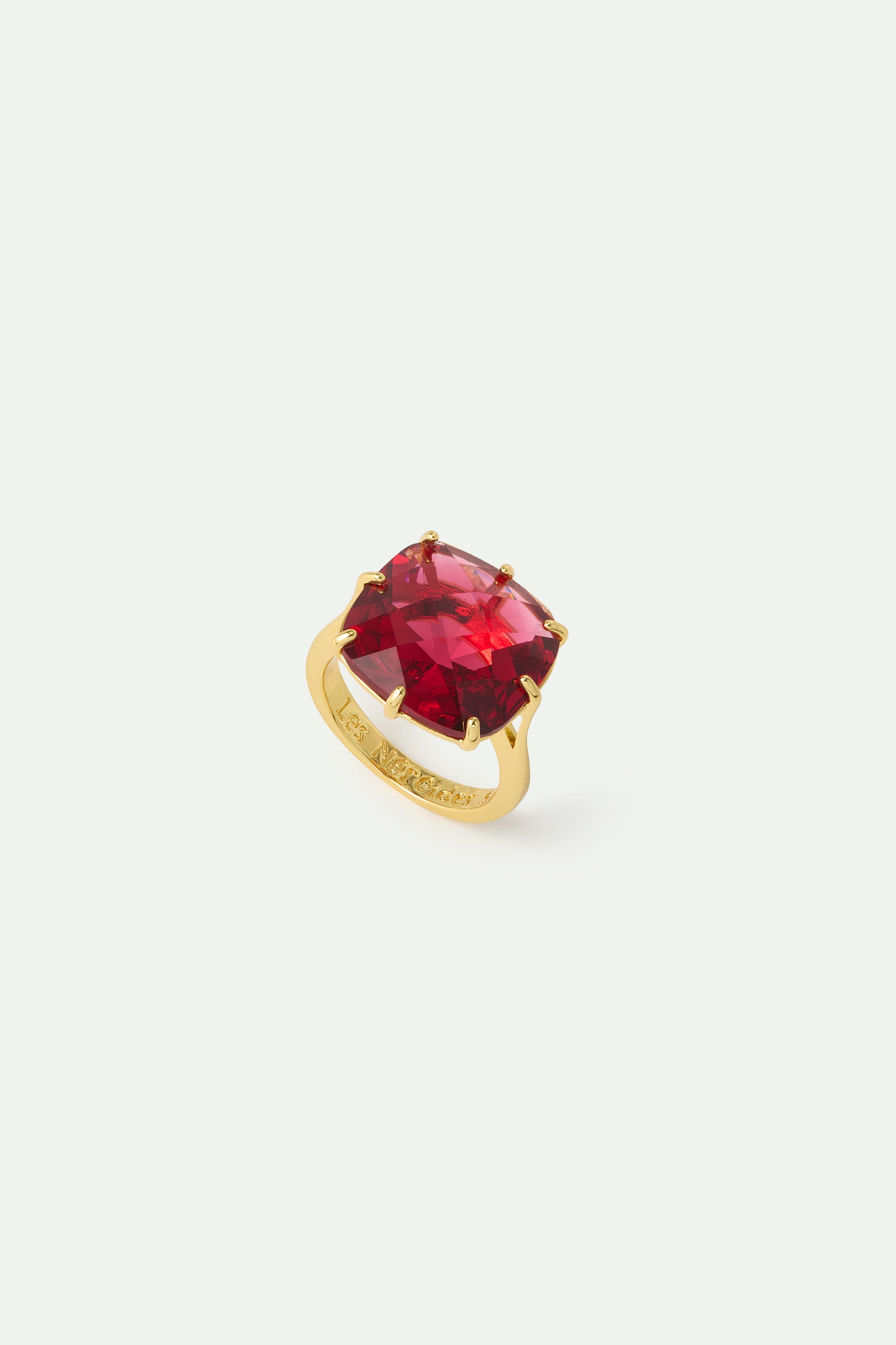 Dark Pink Diamantine square stone solitaire ring