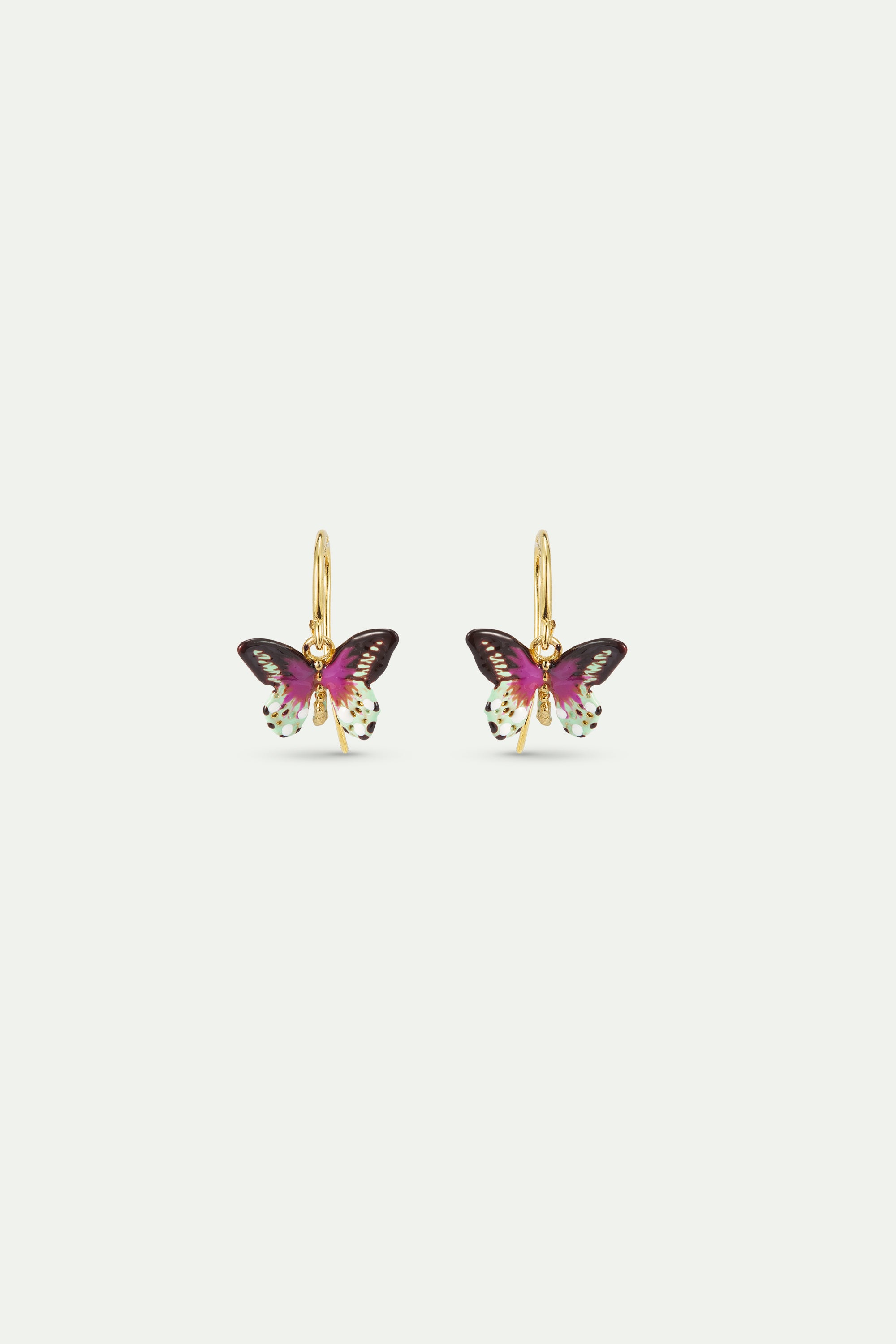 Green and purple butterfly hook earrings