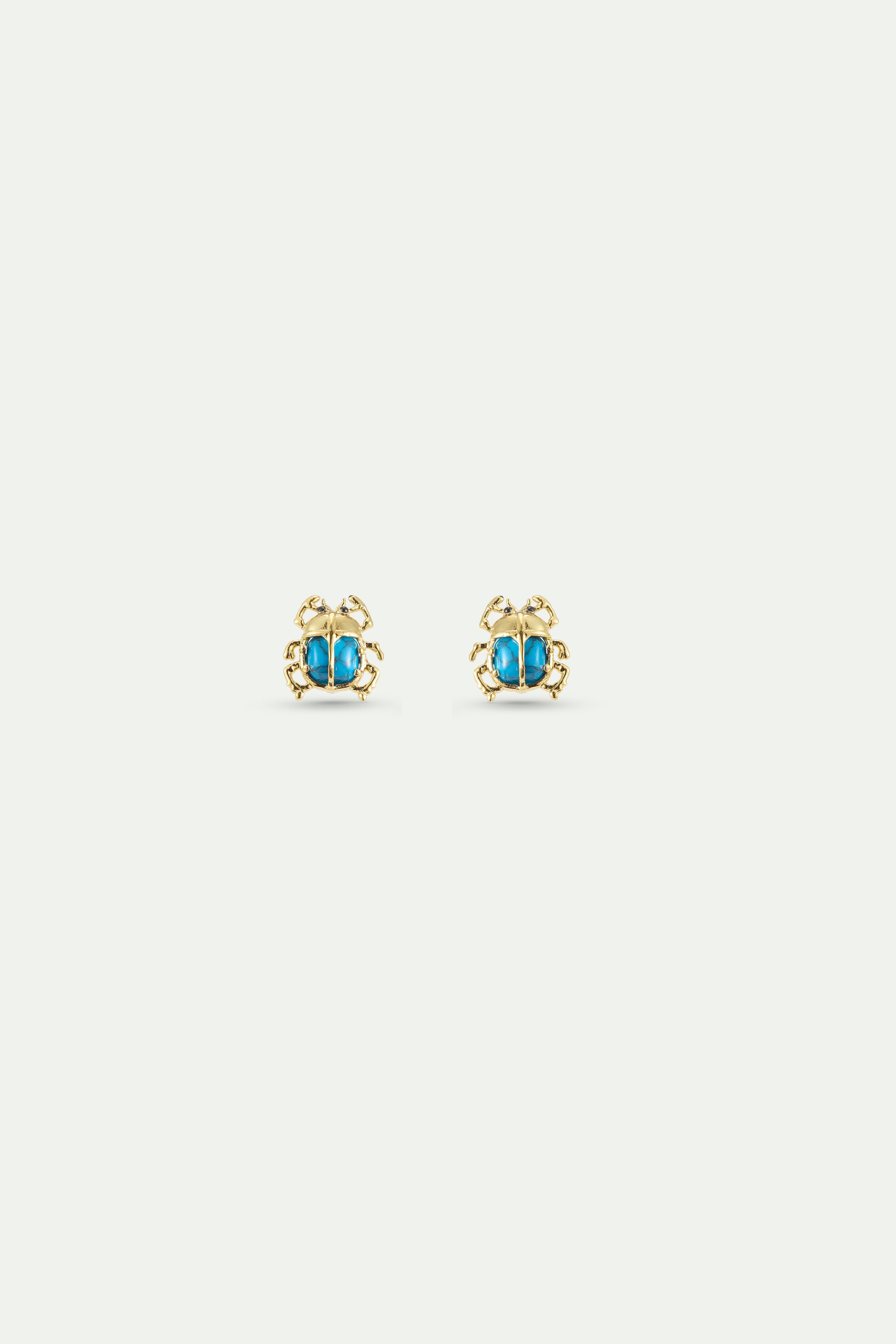 Turquoise and gold beetle post earrings