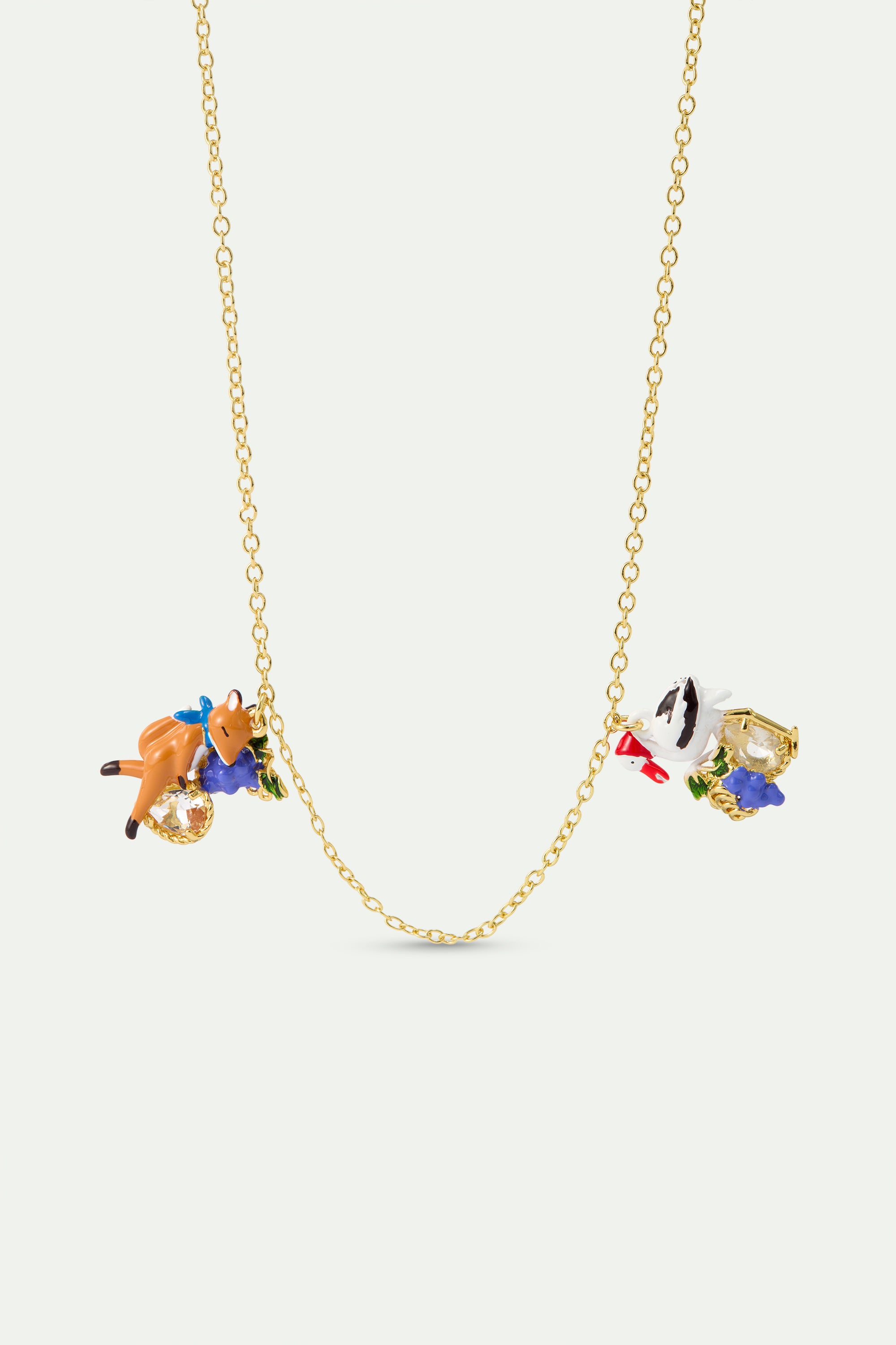 Collier fin le Renard et la Cigogne, raisin et verre facetté