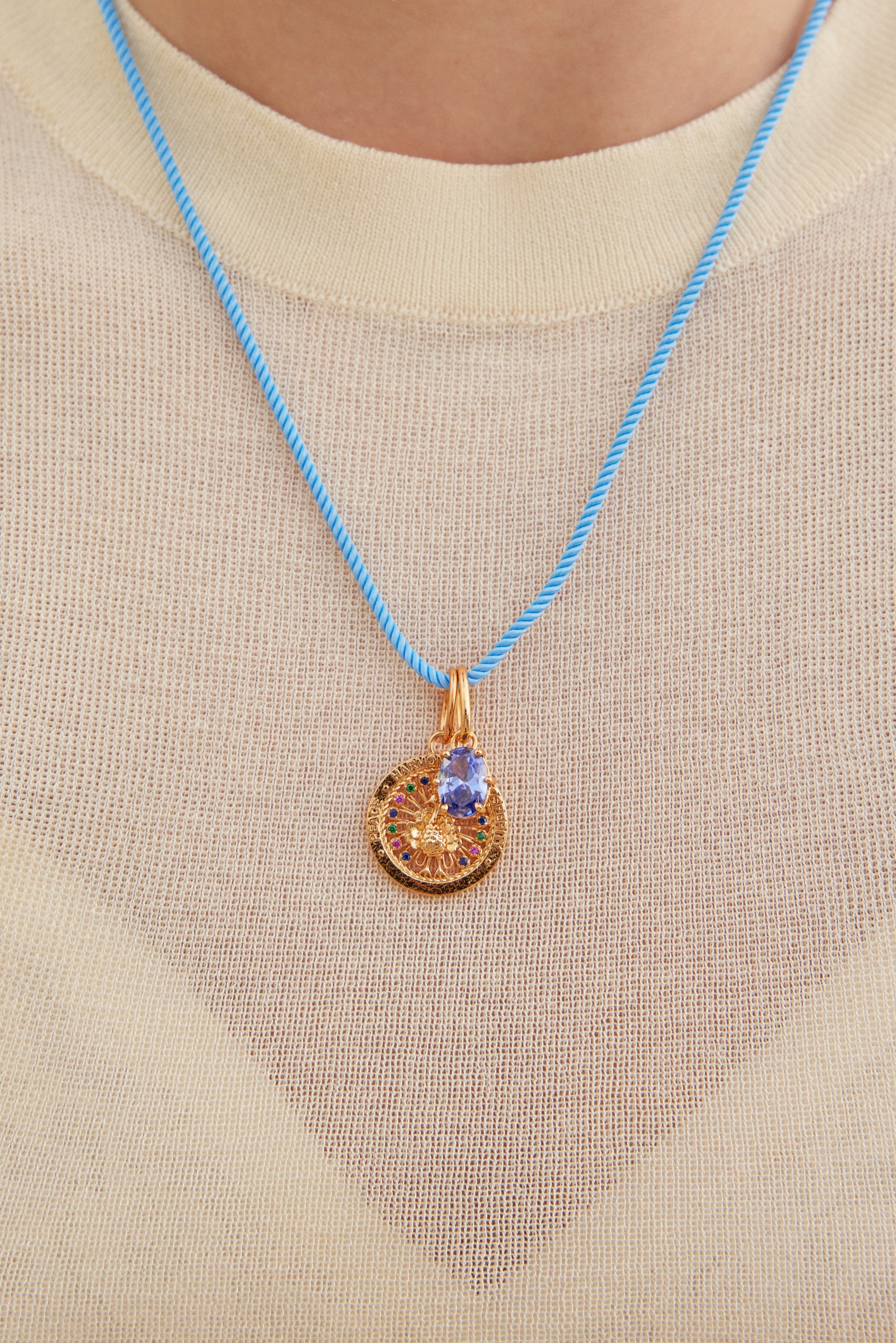 Azure Blue stone pendant, Lucidity and Tenacity - March