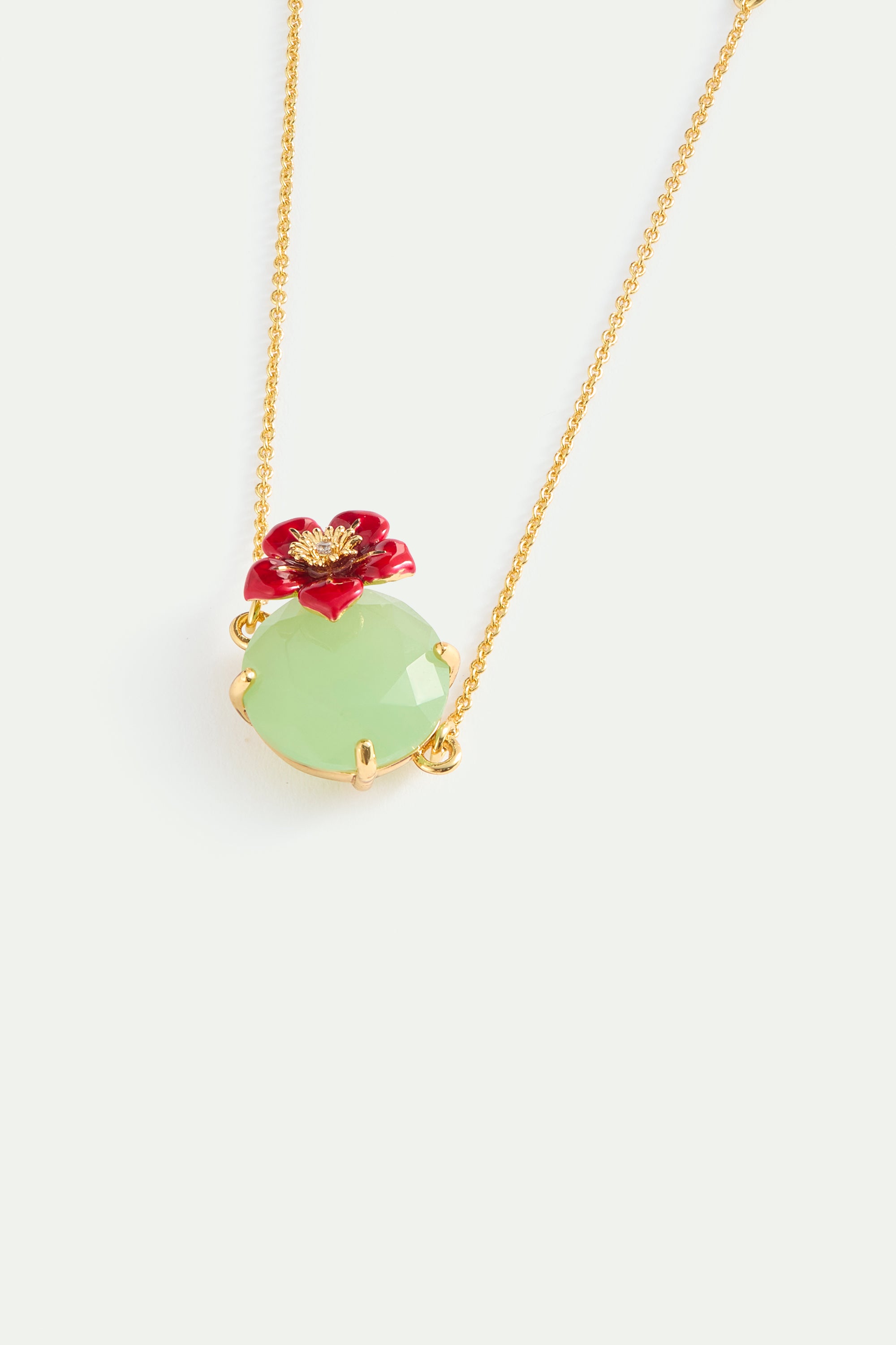 Bracelet fin pierre ronde verte et fleur de prunier