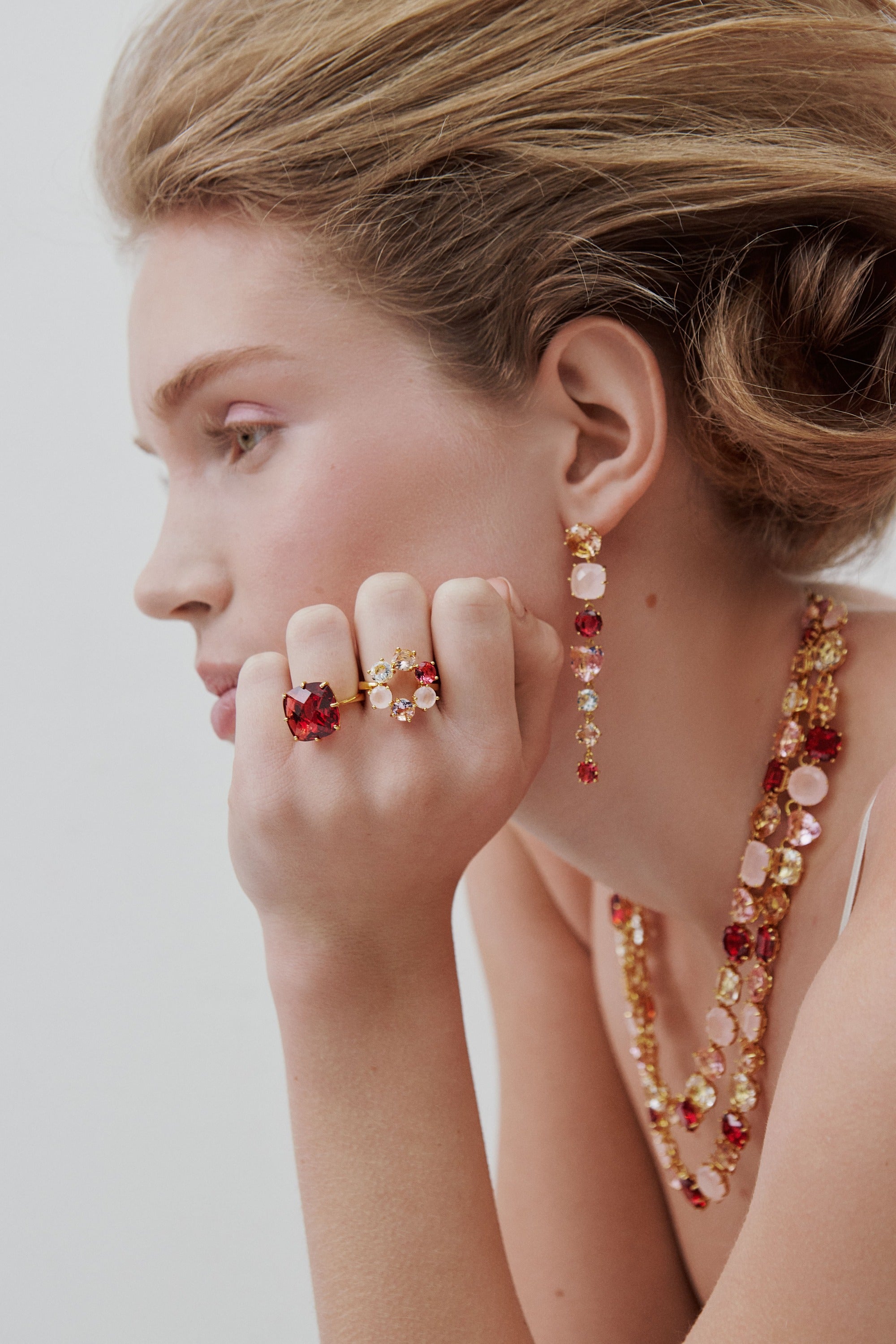 Dark Pink Diamantine square stone solitaire ring