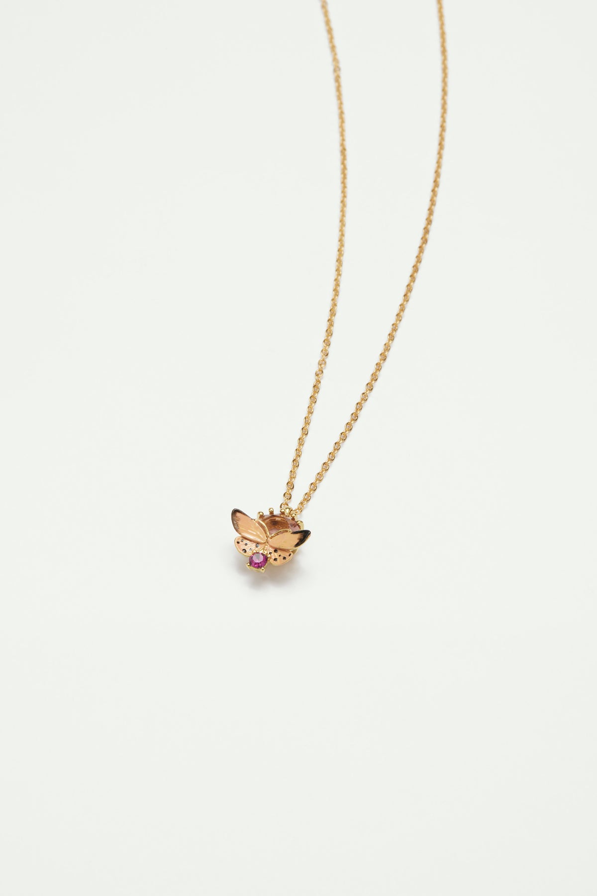 Butterfly and cut glass stone pendant necklace