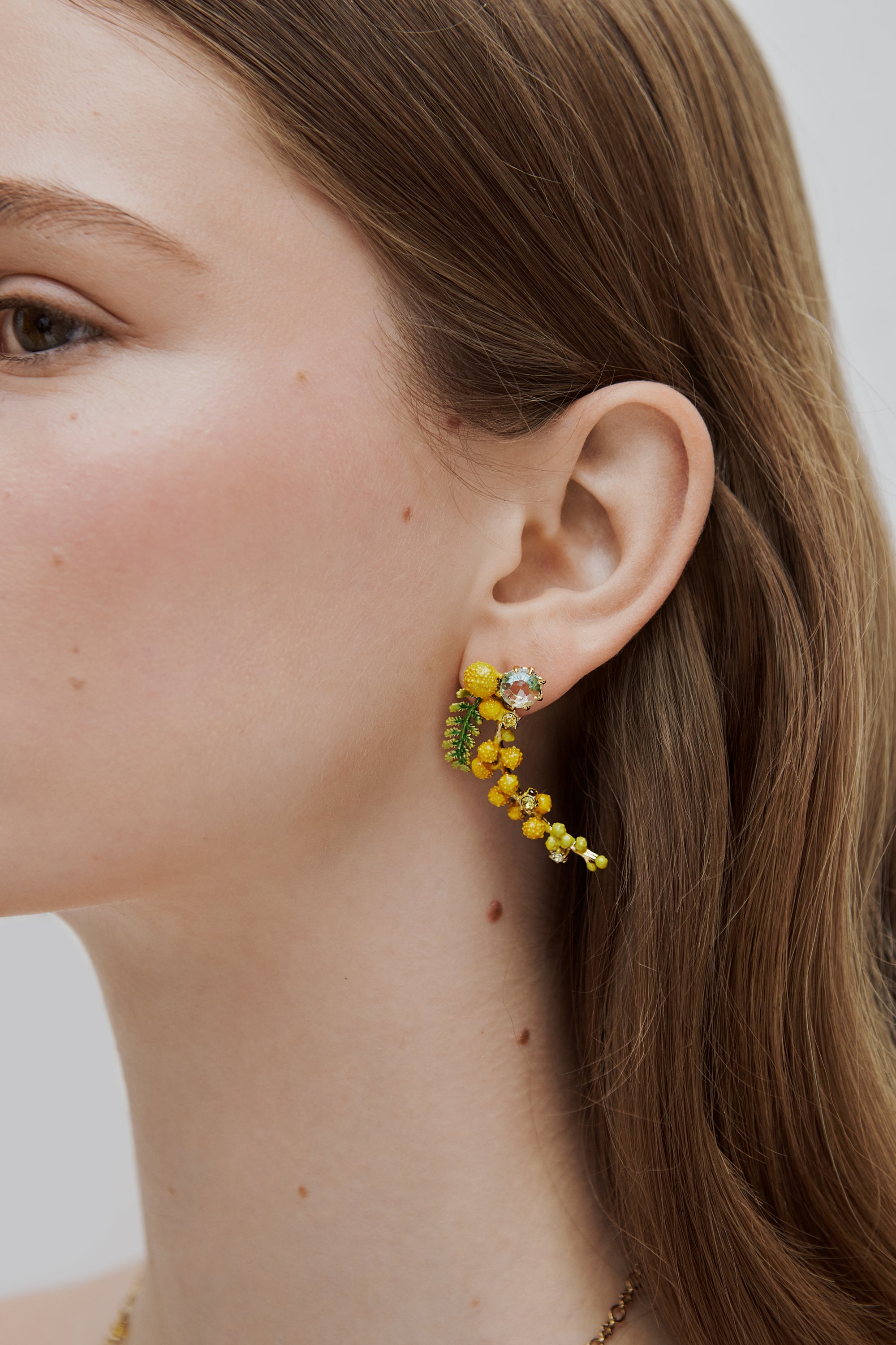 Pendientes de clip rama de mimosa y helecho