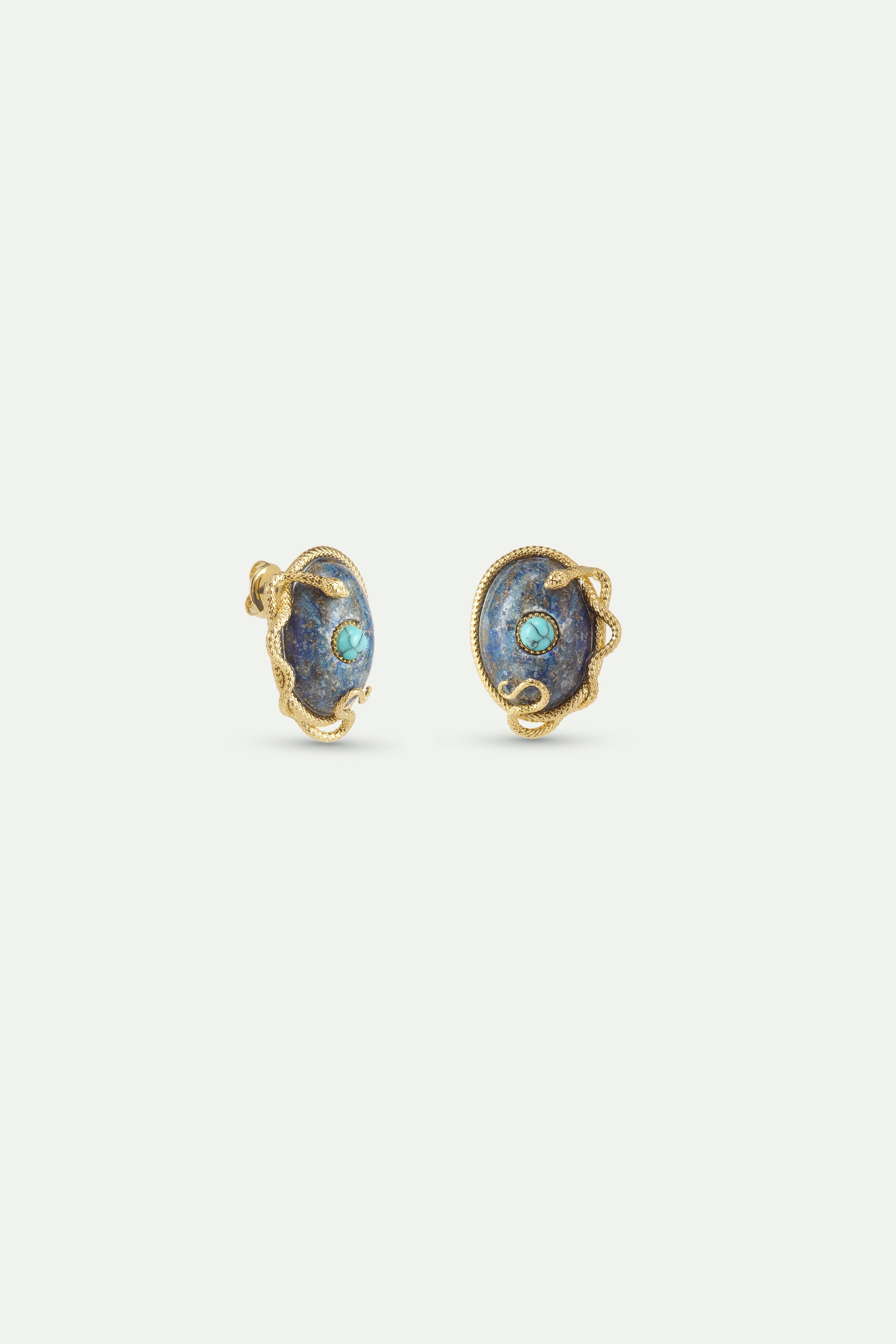 Lapis lazuli, turquoise and gold snake earrings