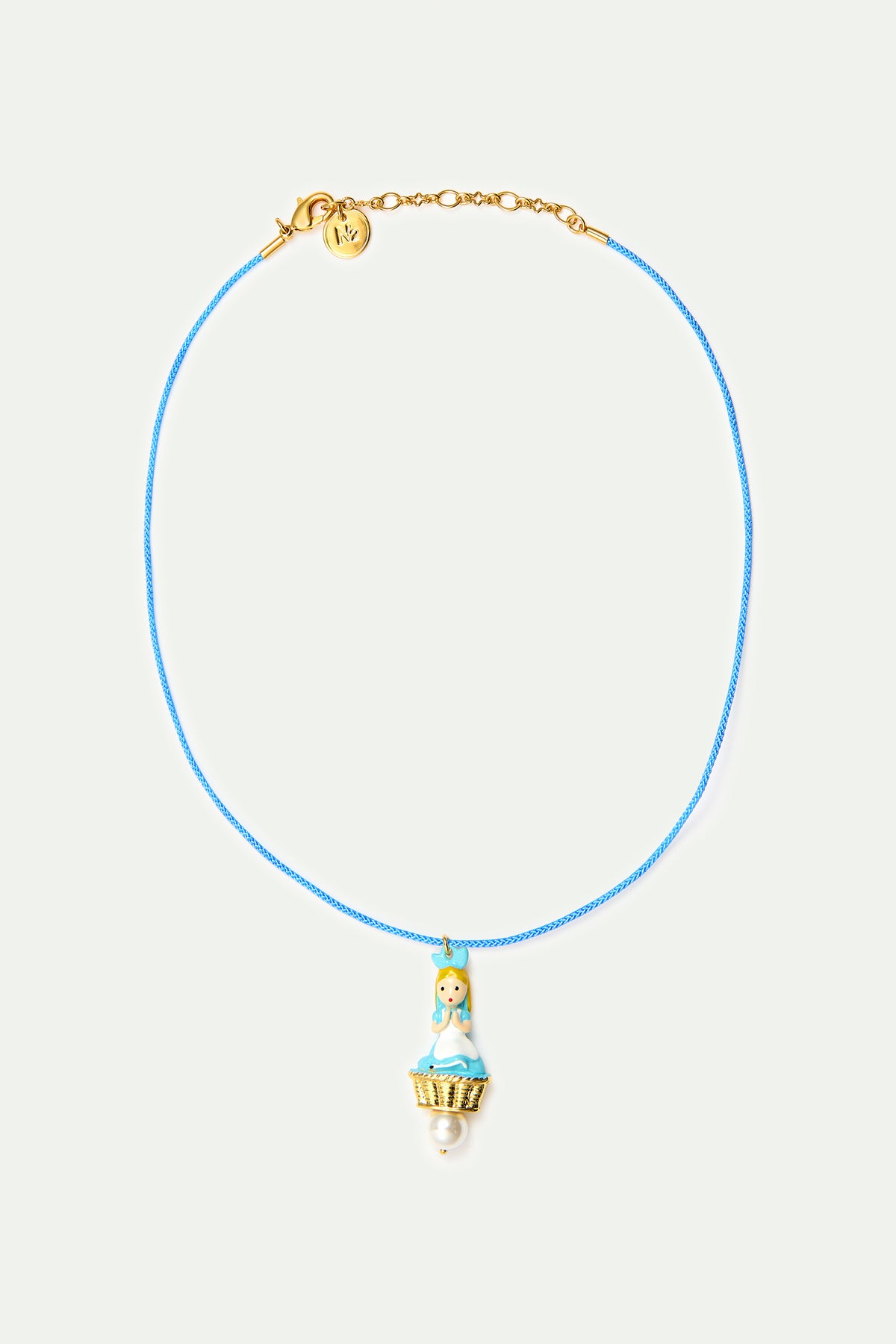 Alice and imitation pearl blue pendant necklace