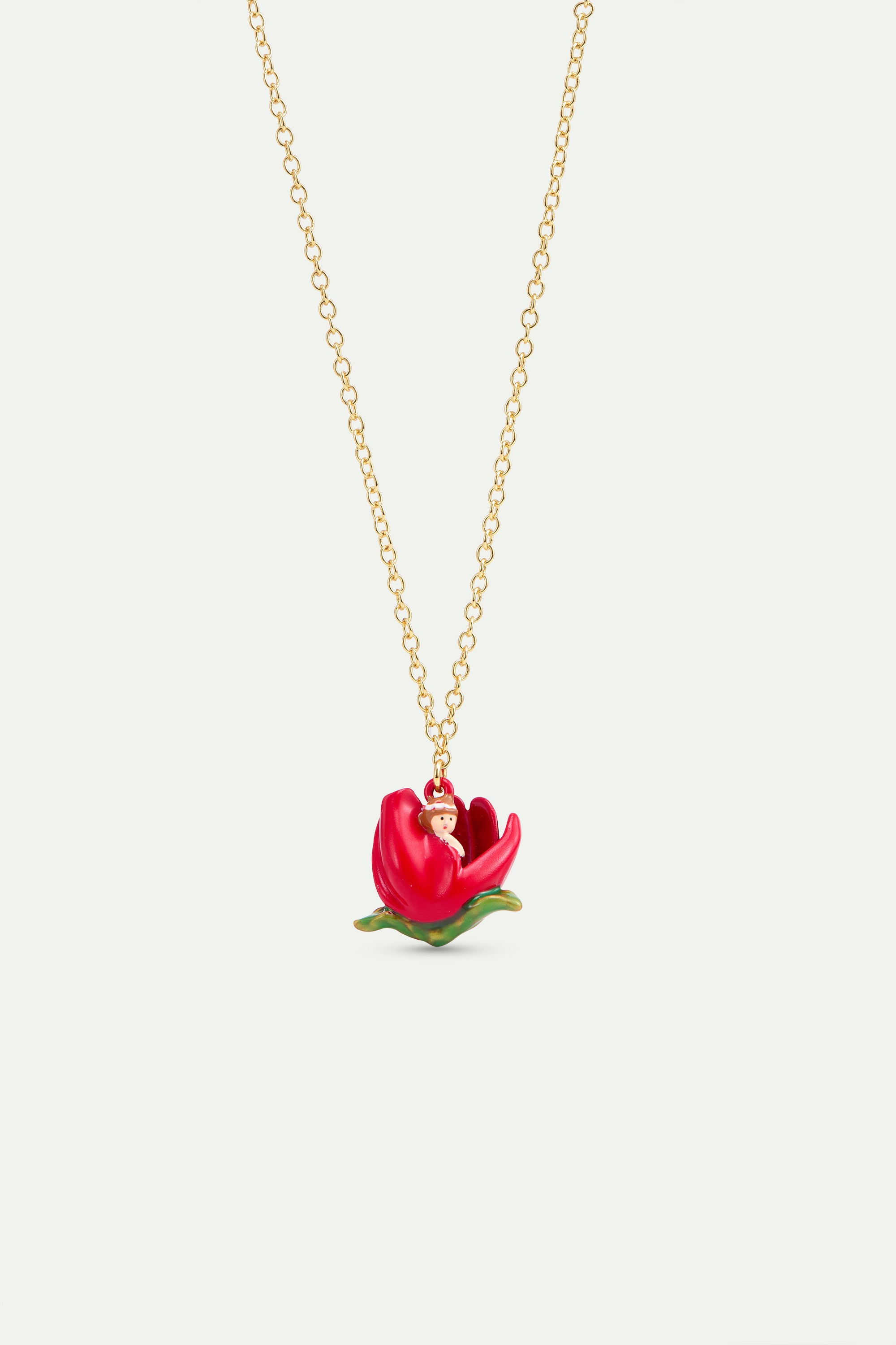 Collier pendentif tulipe rouge et Petite Poucette