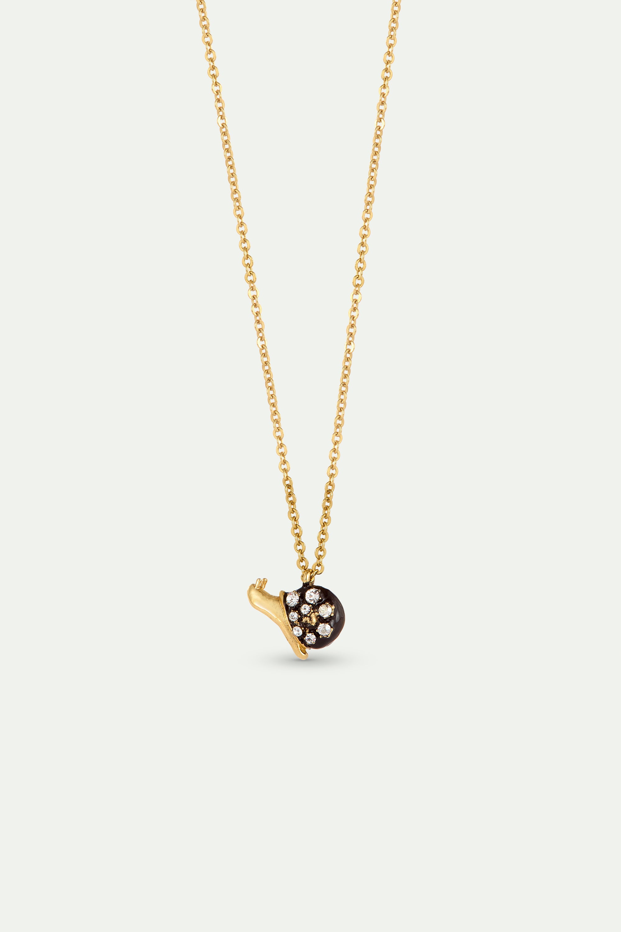 Black and gold snail pendant necklace with crystals