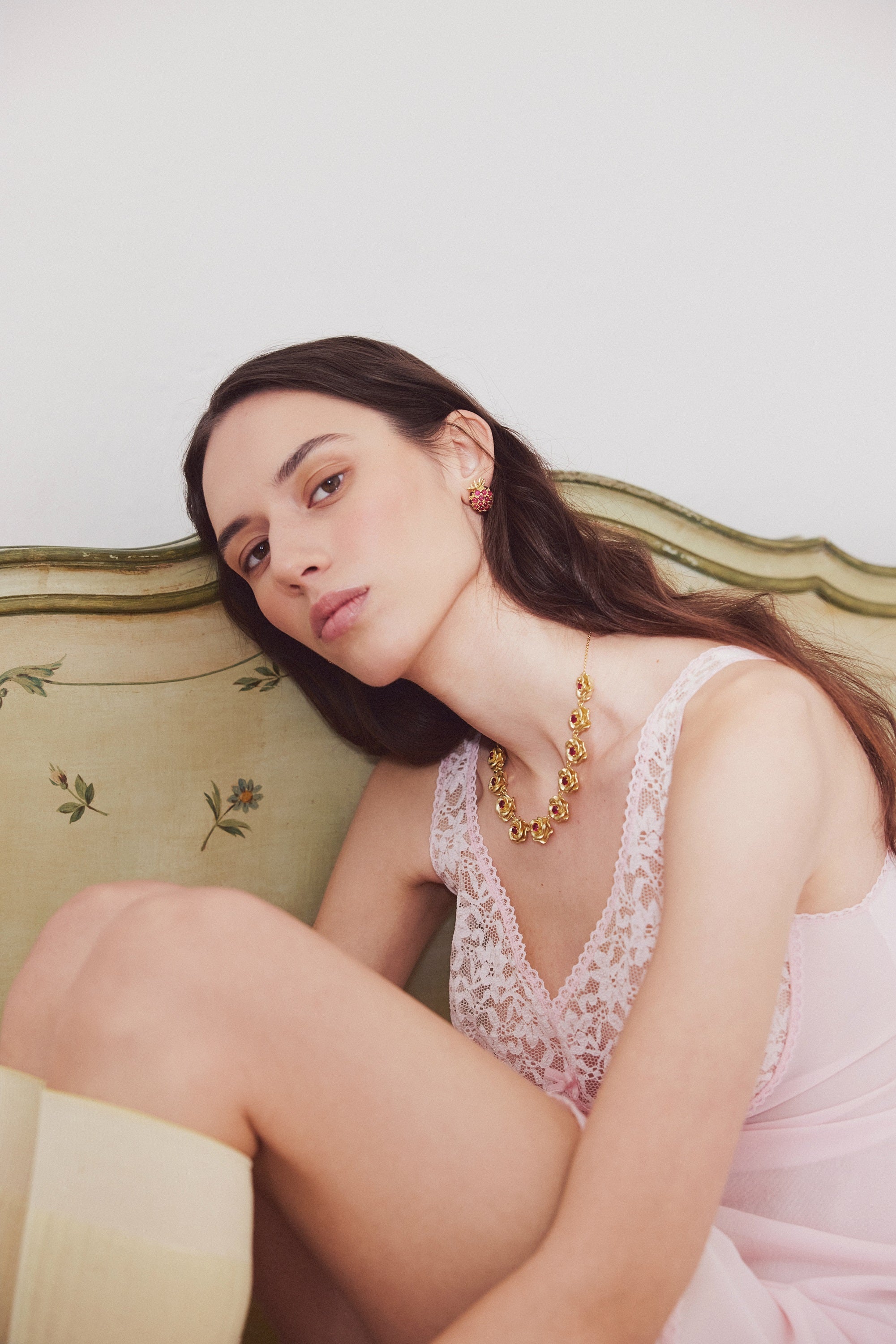 Raspberry and golden bead earrings