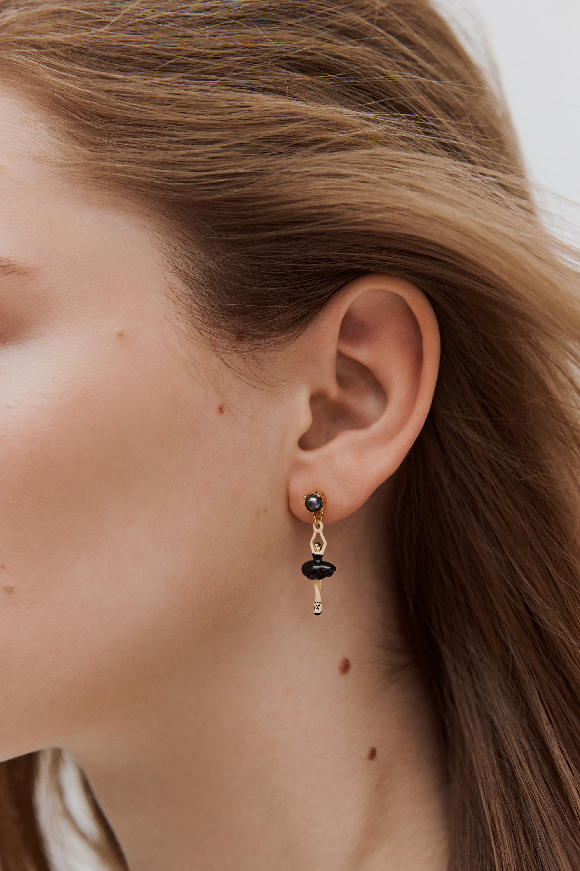 Ballerina black tutu and cultured pearl earrings