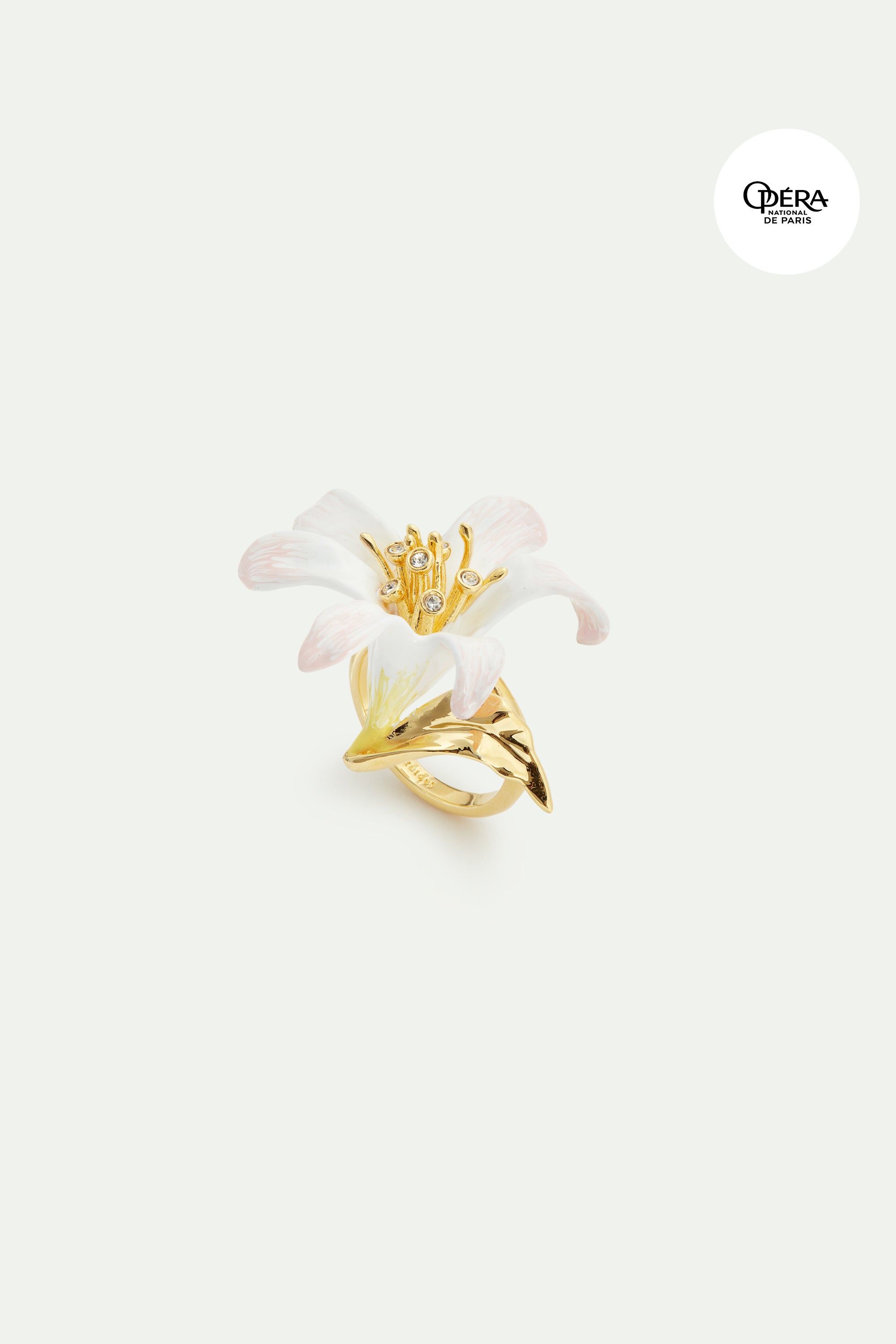 White lily flower and crystal adjustable ring