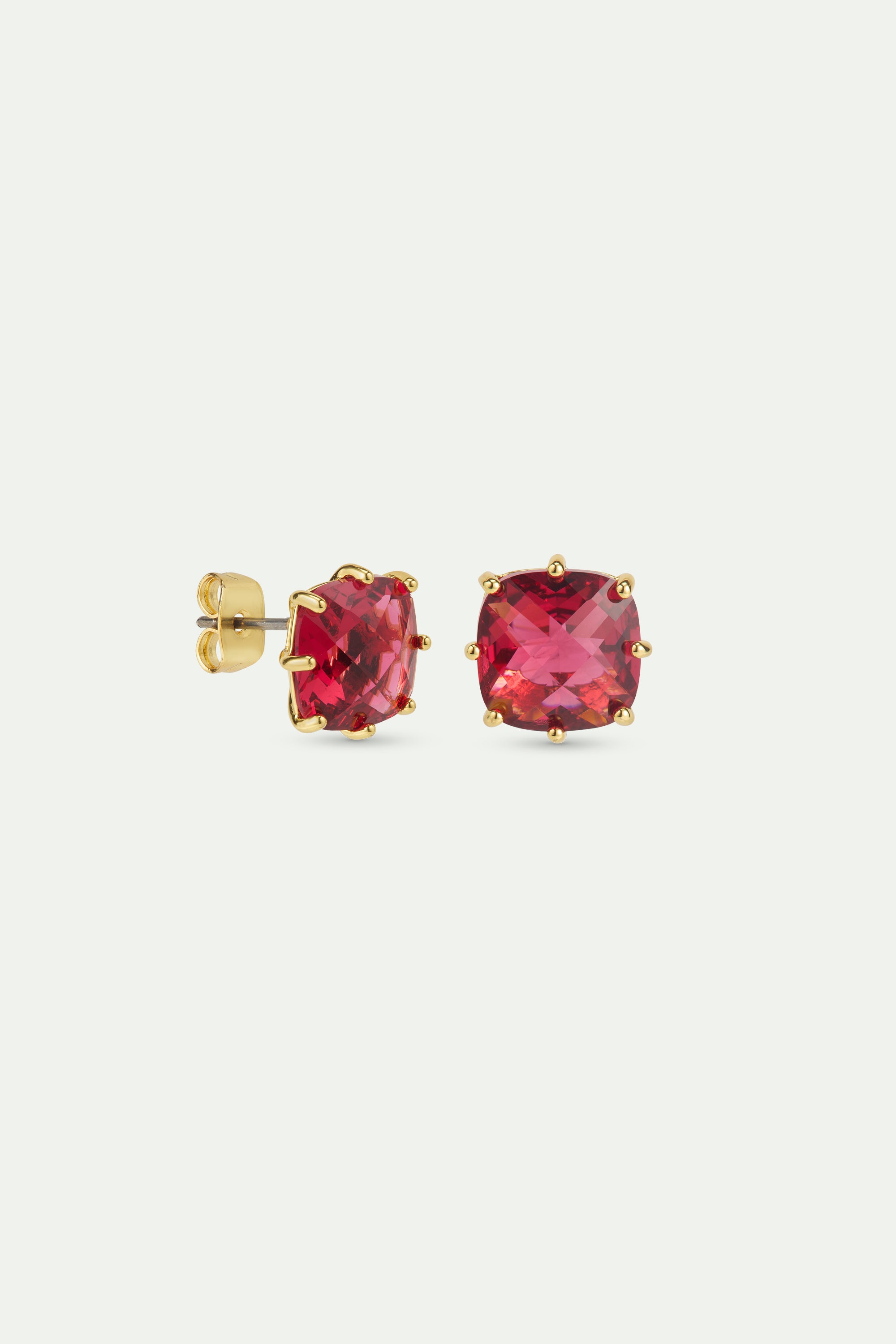 Dark pink Diamantine square stone post earrings