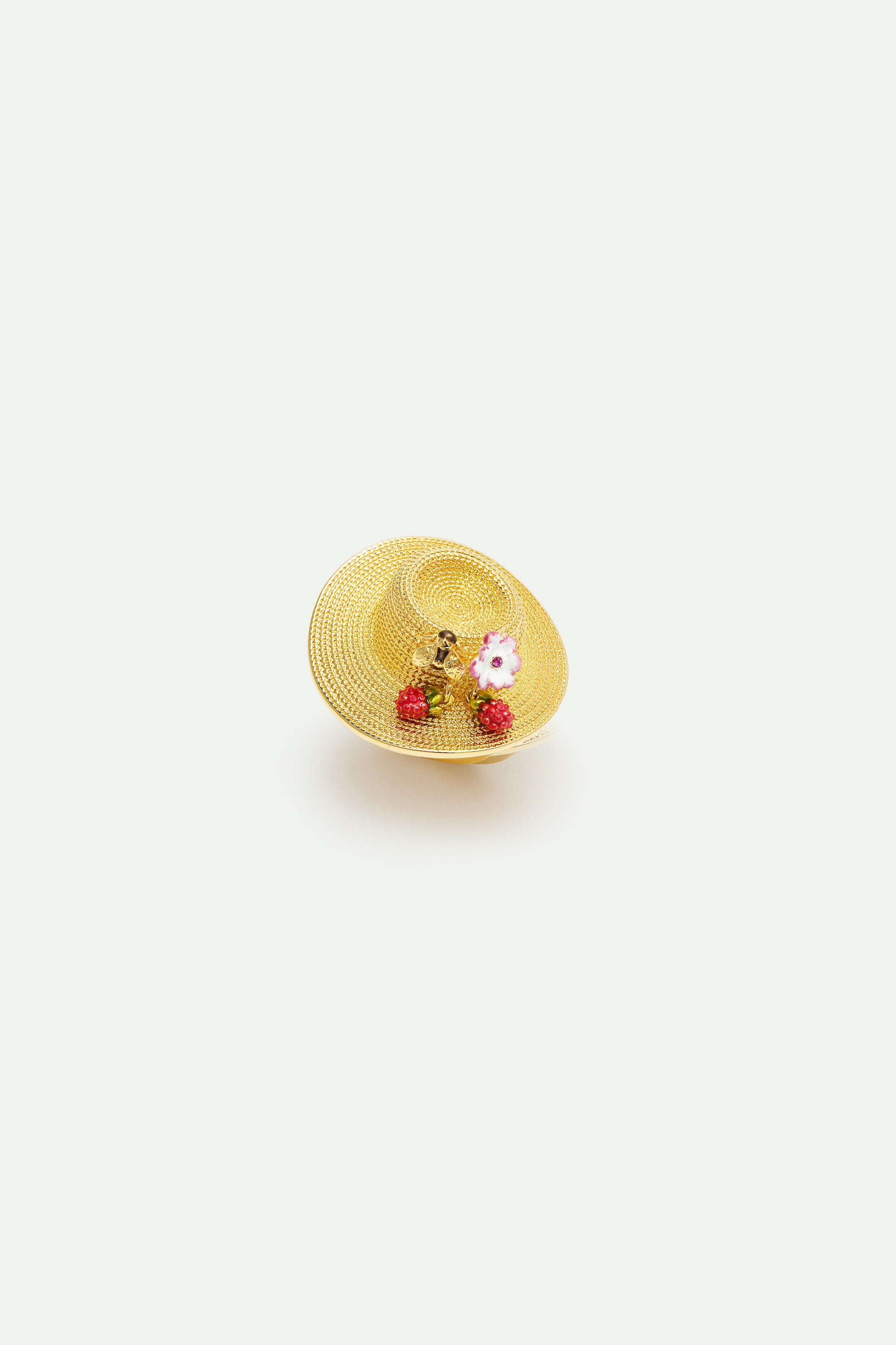 Ring with gold hat, cosmos, bee, raspberry and pink crystal