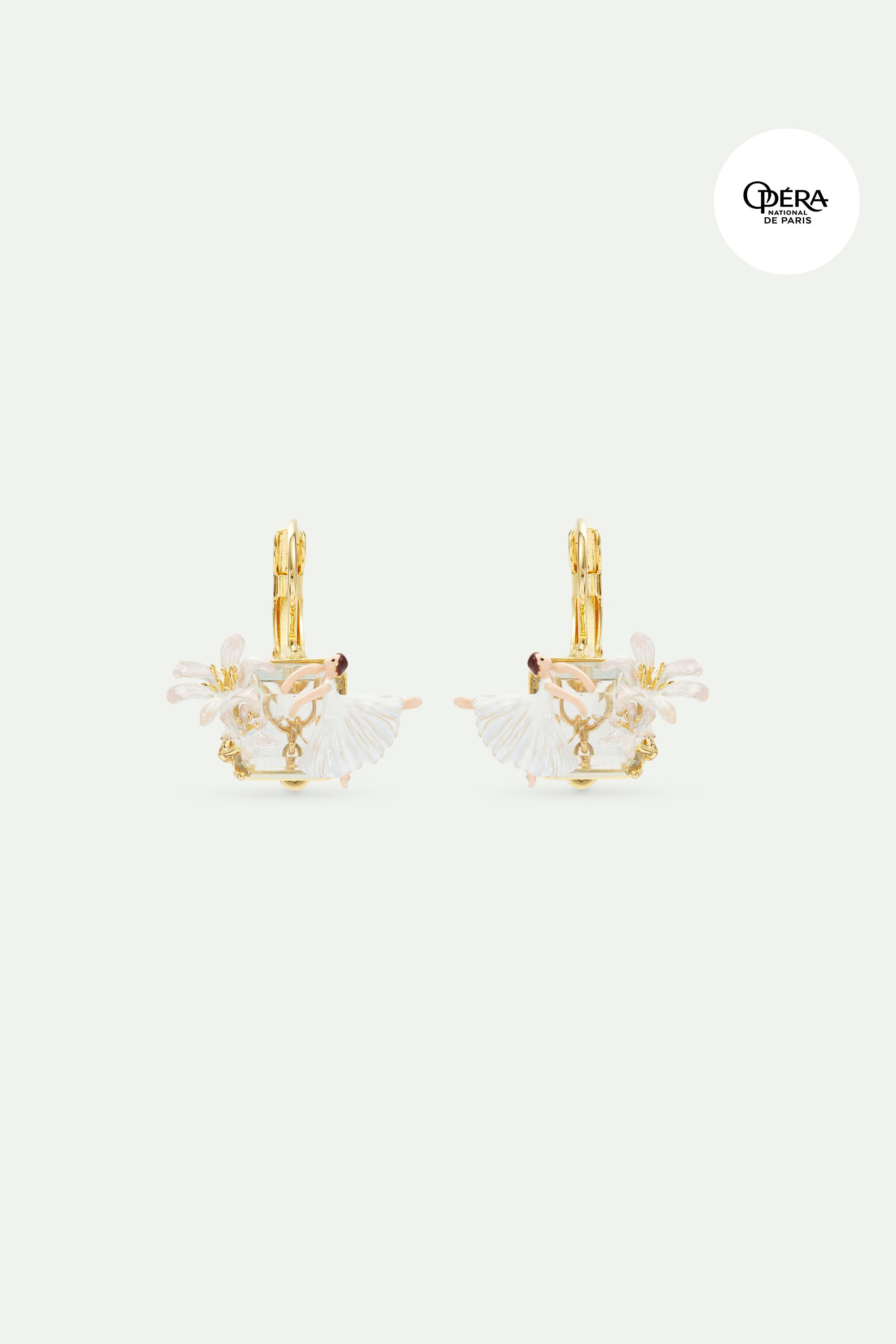 Sleeper earrings, faceted stone, Ballerina and white lily