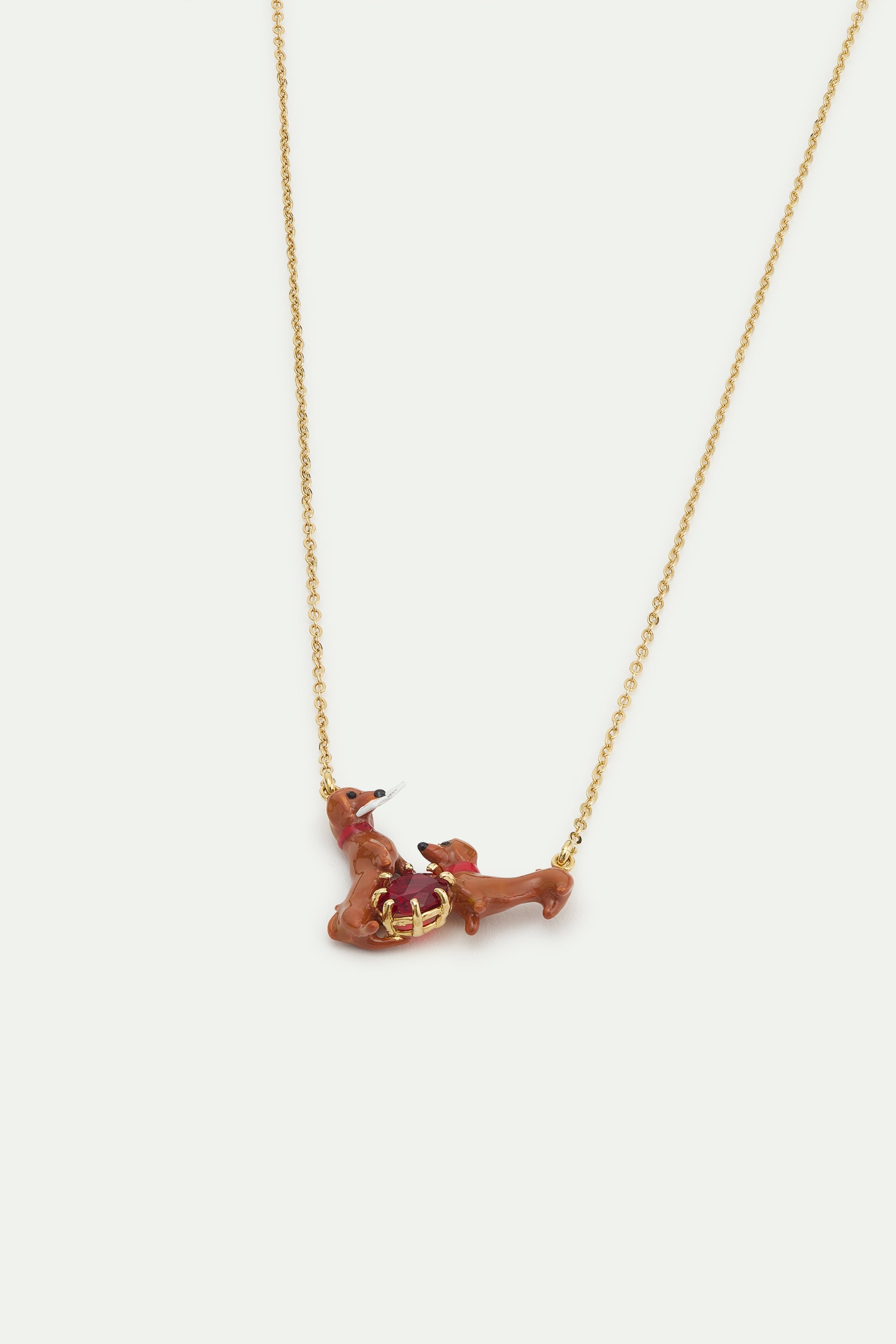 Dachshund and red round stone statement necklace