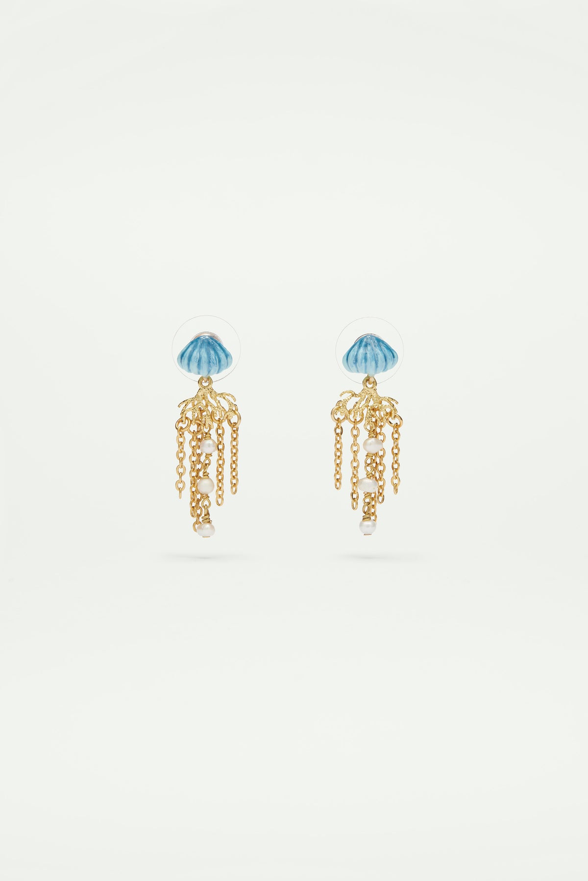 Blue and golden jellyfish dangling earrings