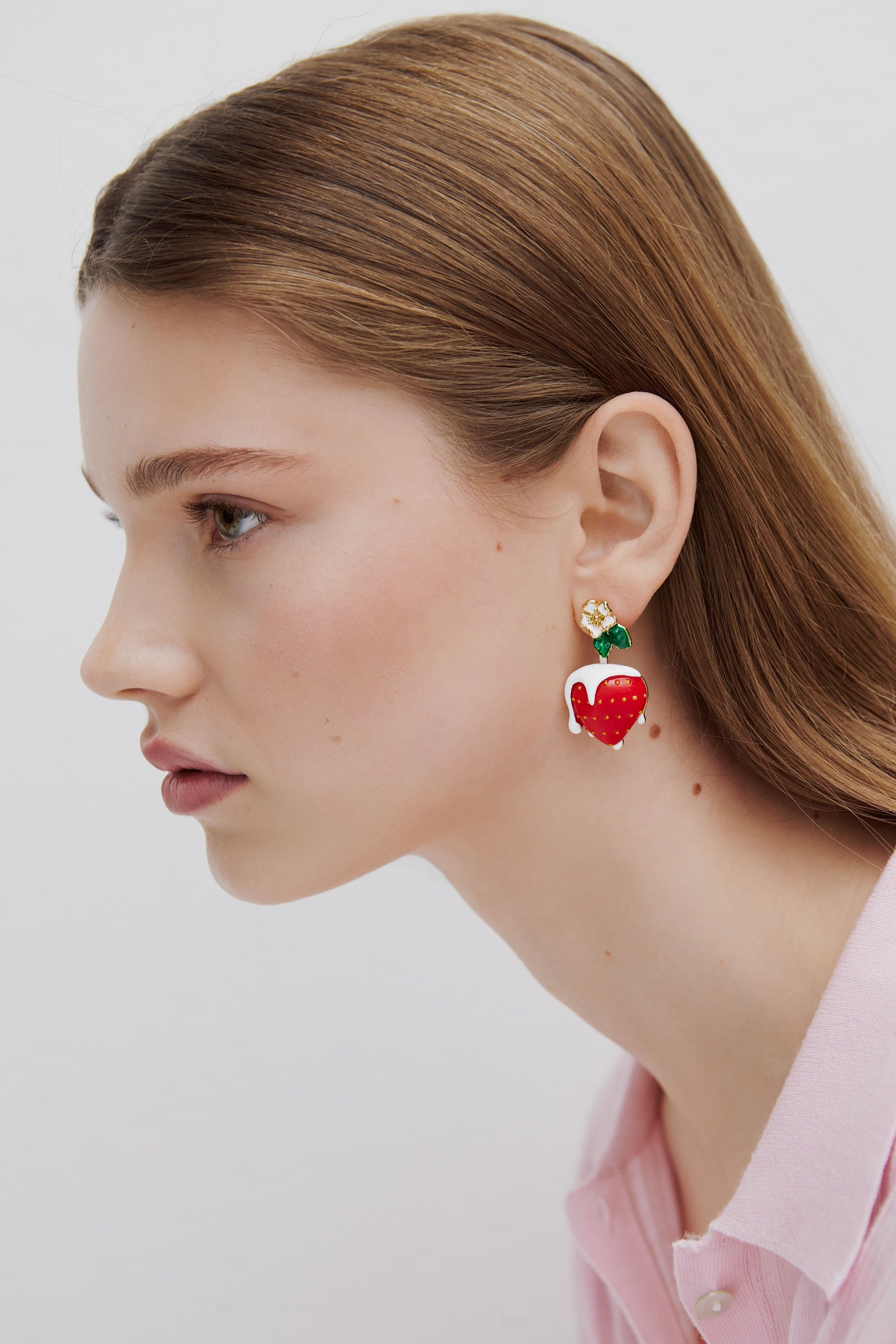 Strawberry and cream with white flower earrings