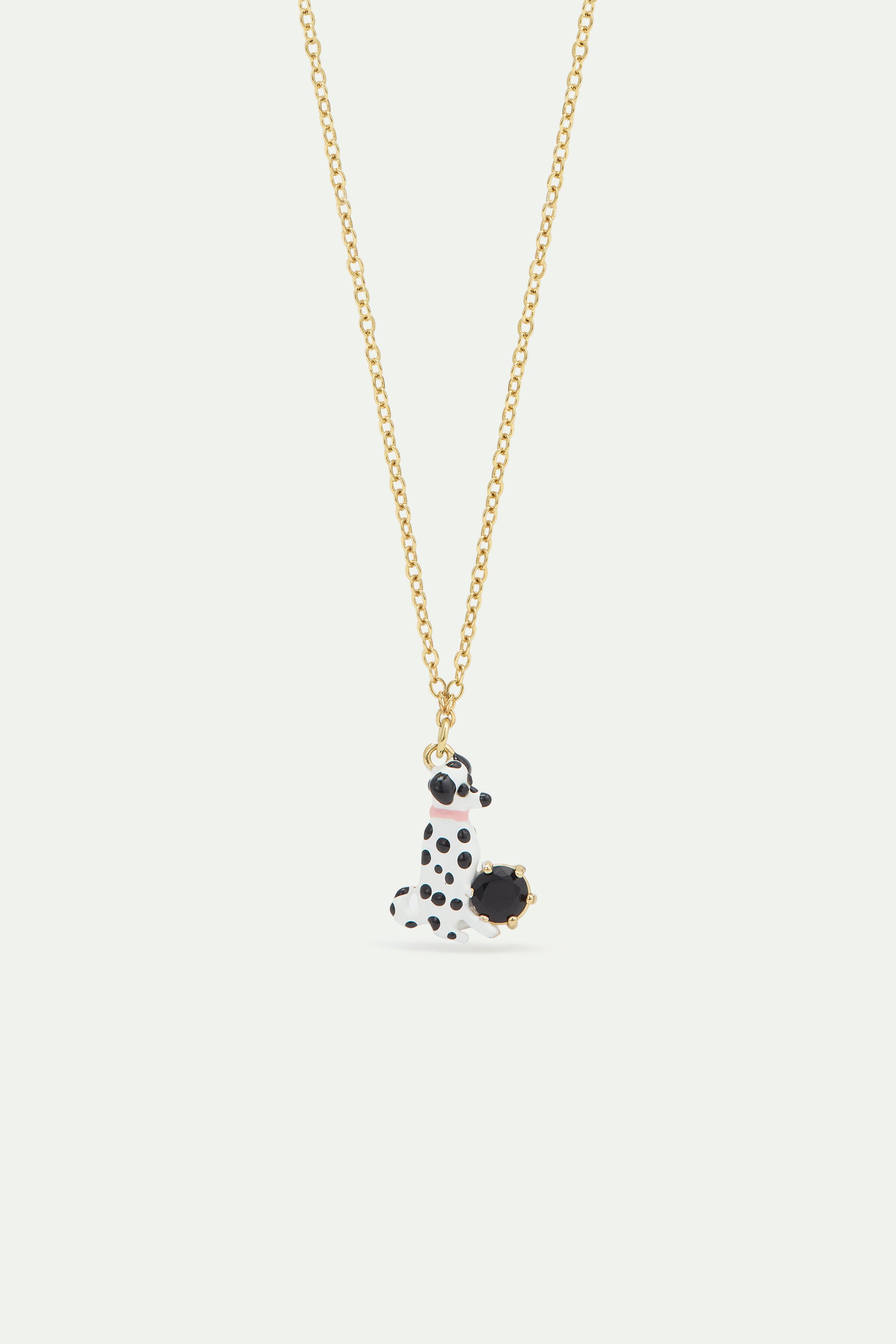 Dalmatian and black round faceted glass stone pendant necklace
