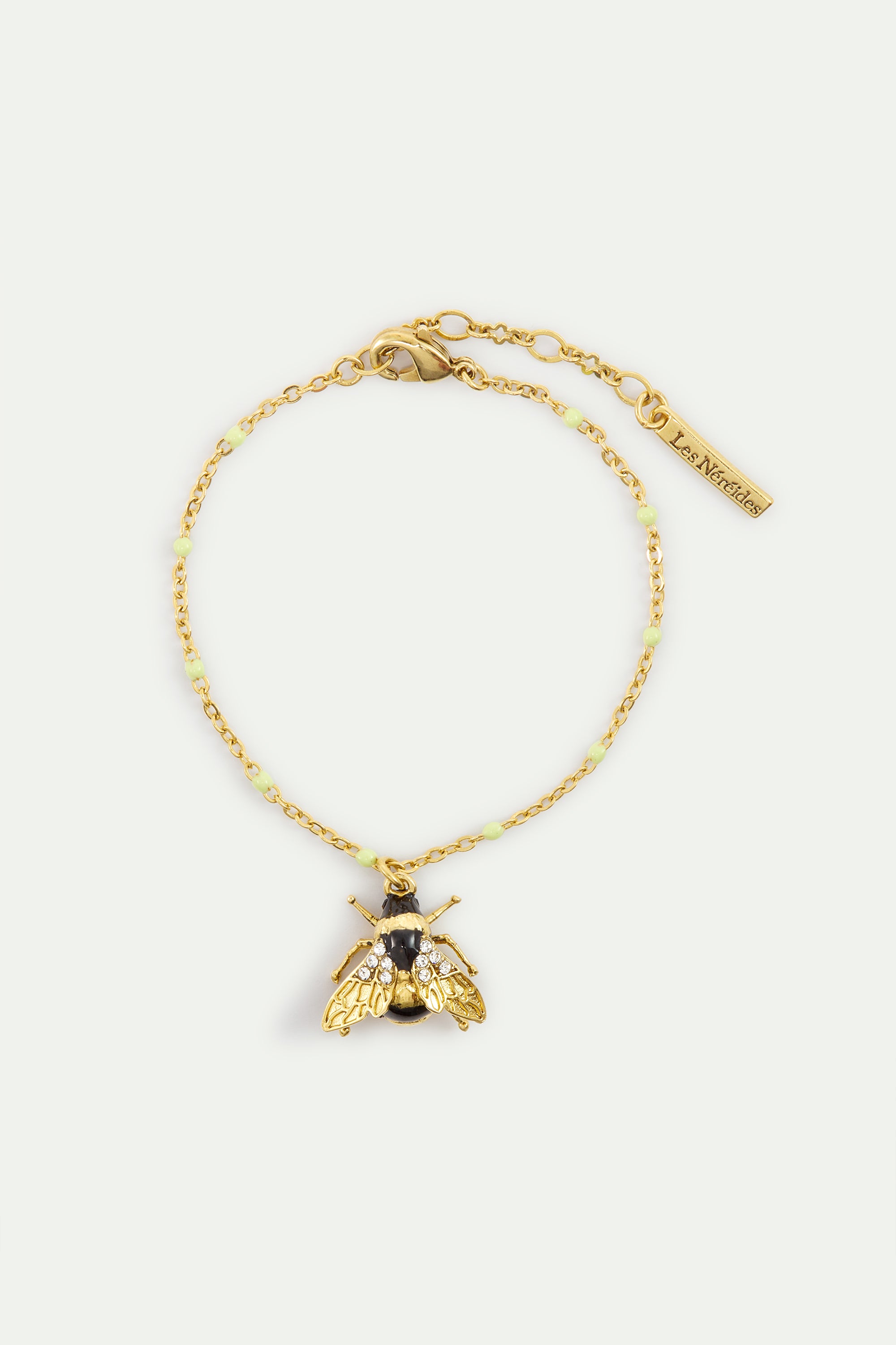 Bracelet pendentif abeille dorée et cristaux