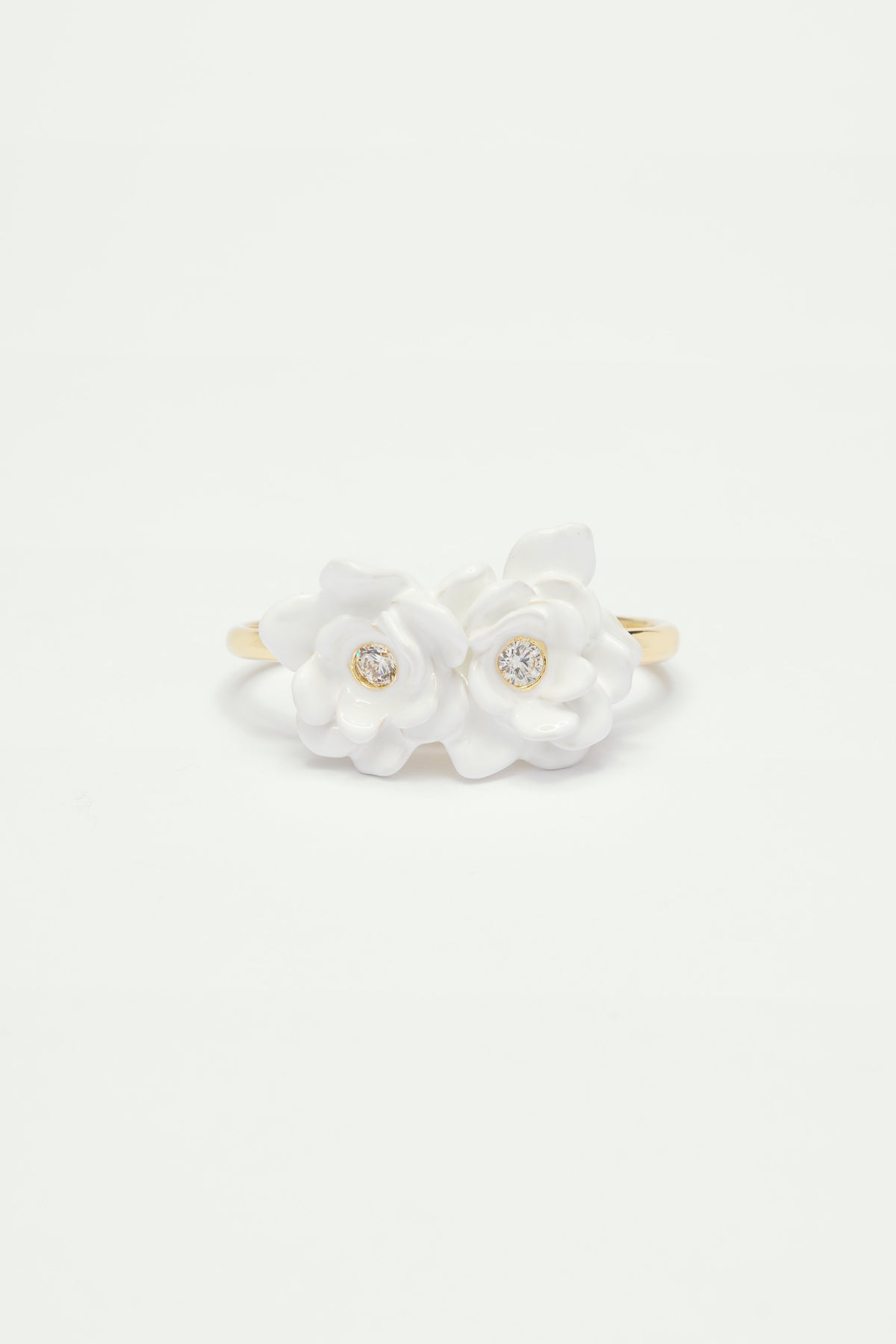 White flowers two-finger adjustable ring